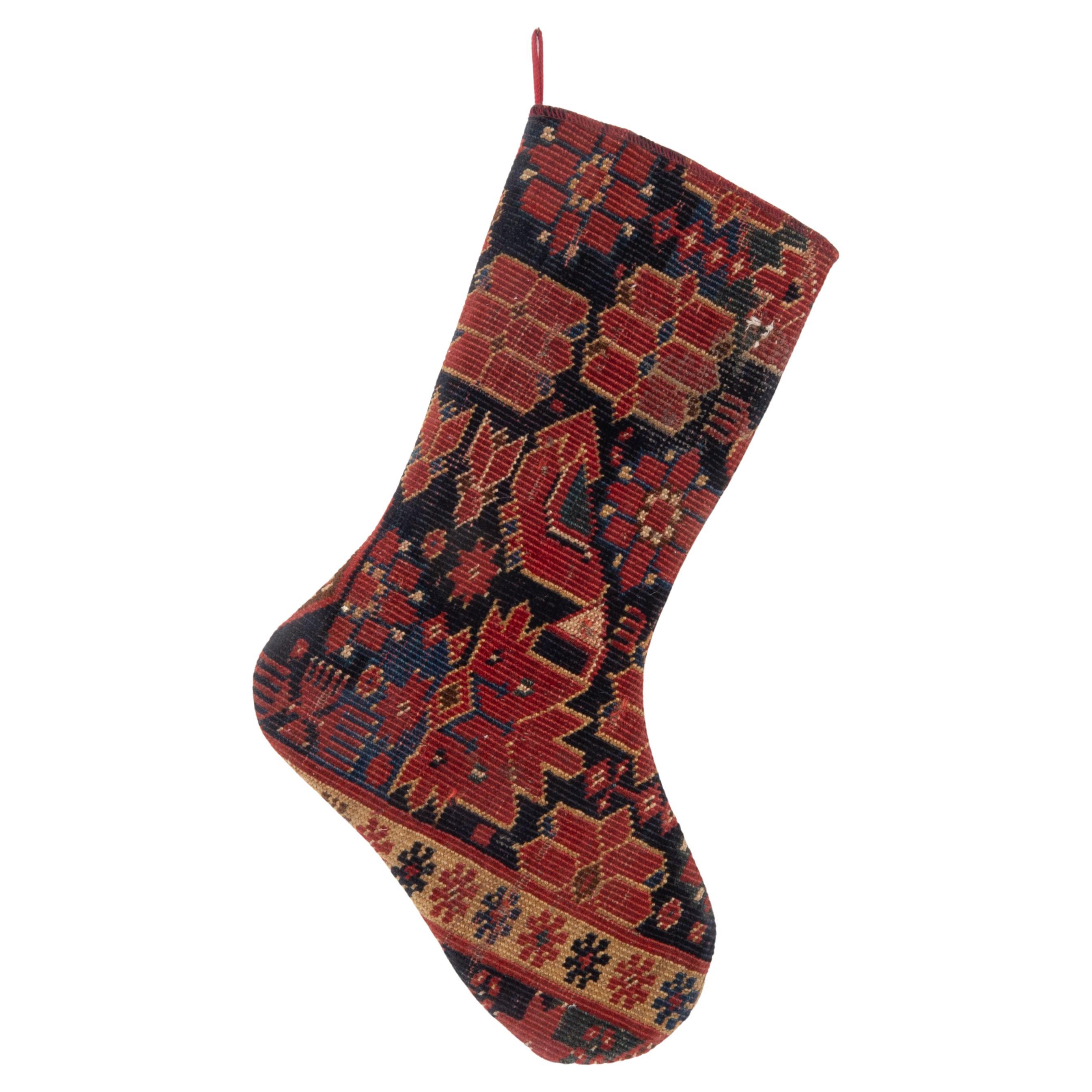 Antique Rug Fragment Christmas Stocking