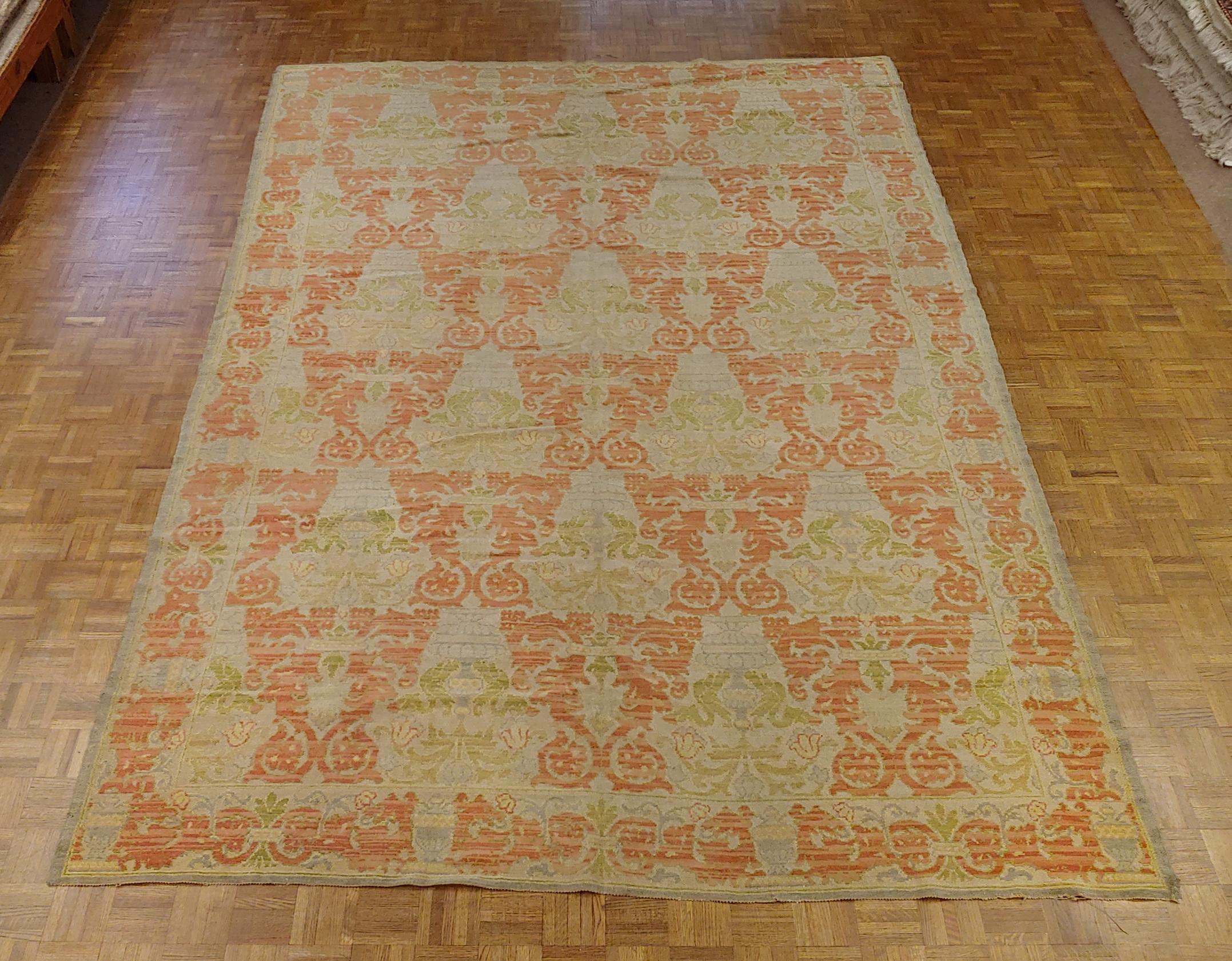 Spanish Antique Rug from Spain, Palmettos on Rust Field, Wool, 1900 For Sale