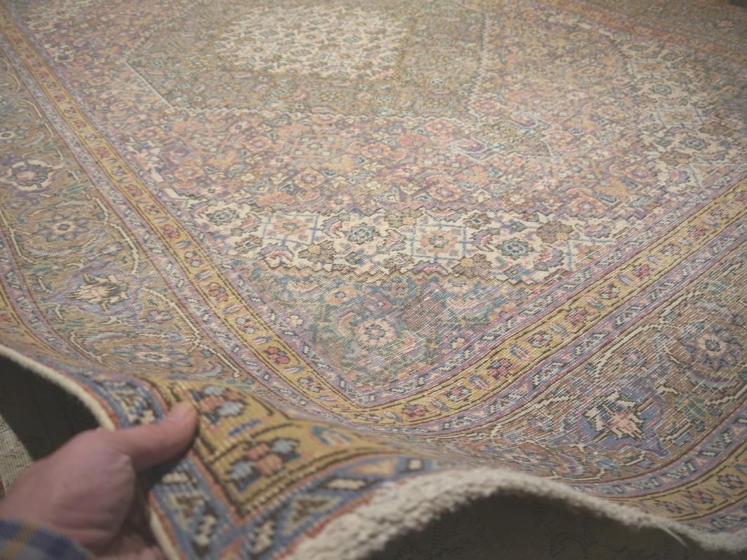 Tabriz Vintage Rug 8x12 ft Hand Knotted Room Size Wool Muted Colors 360x250 cm For Sale 7