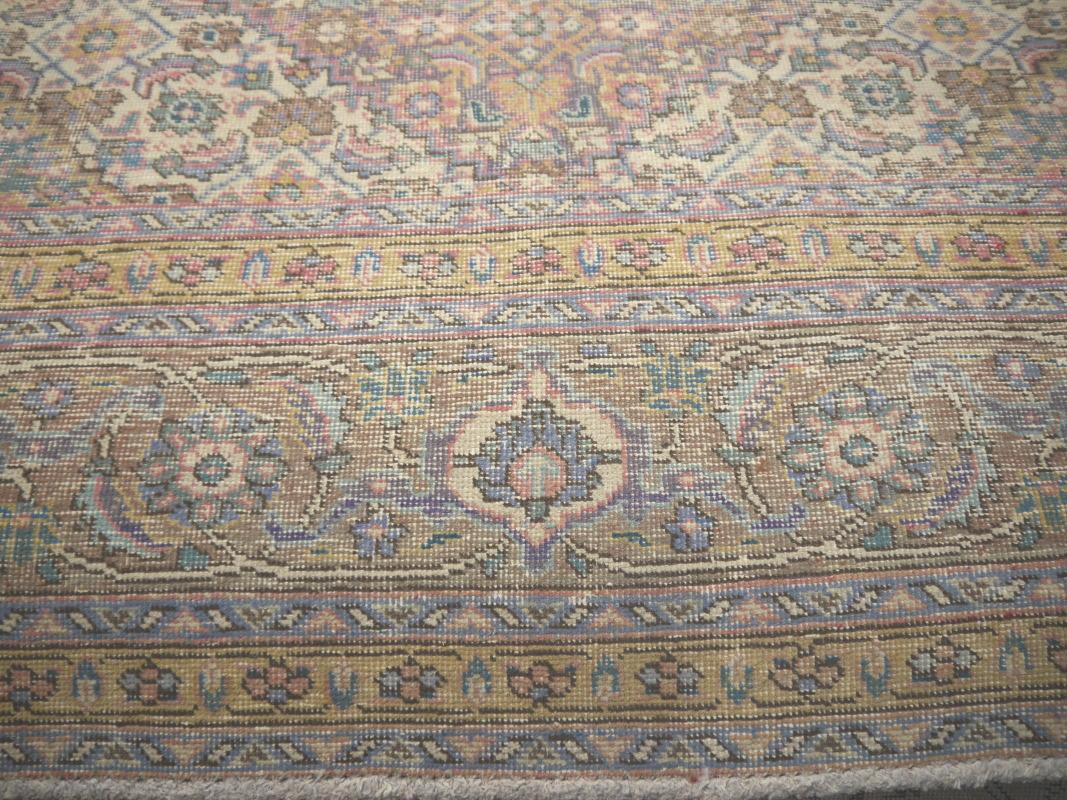 Asian  Tabriz Vintage Rug 8x12 ft Hand Knotted Room Size Wool Muted Colors 360x250 cm For Sale