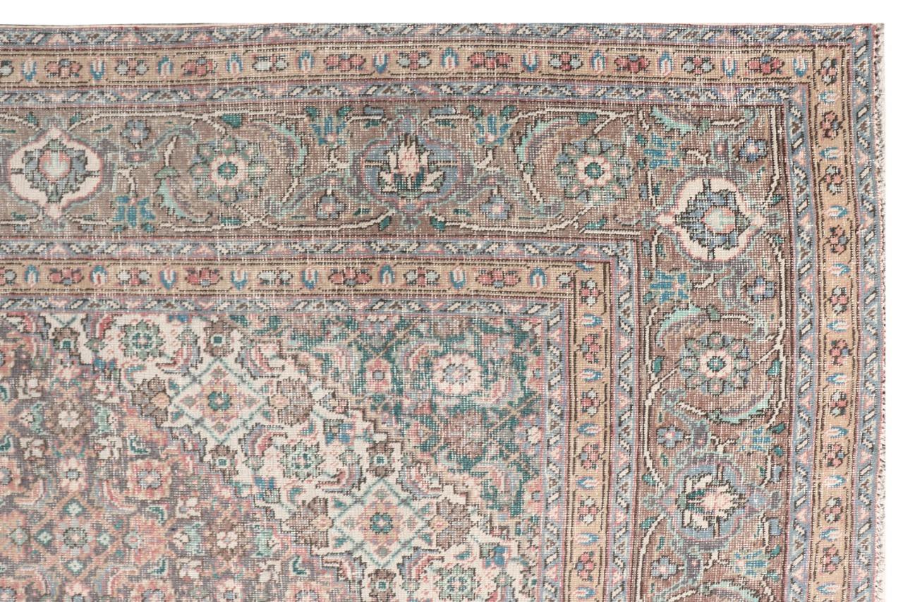  Tabriz Vintage Rug 8x12 ft Hand Knotted Room Size Wool Muted Colors 360x250 cm For Sale 6