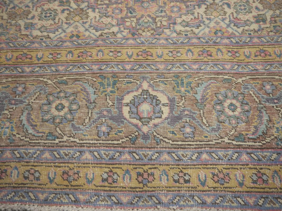 Asian Tabriz Vintage Rug 8x12 ft Hand Knotted Room Size Wool Muted Colors 360x250 cm For Sale