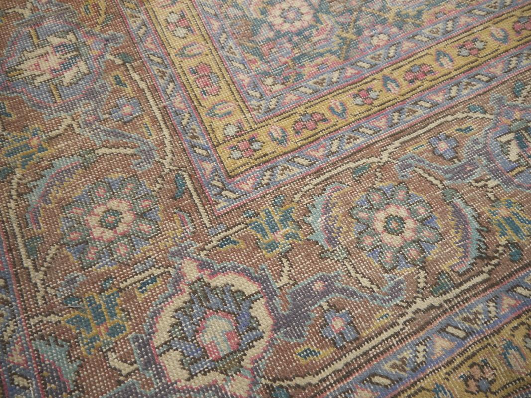 Mid-20th Century  Tabriz Vintage Rug 8x12 ft Hand Knotted Room Size Wool Muted Colors 360x250 cm For Sale