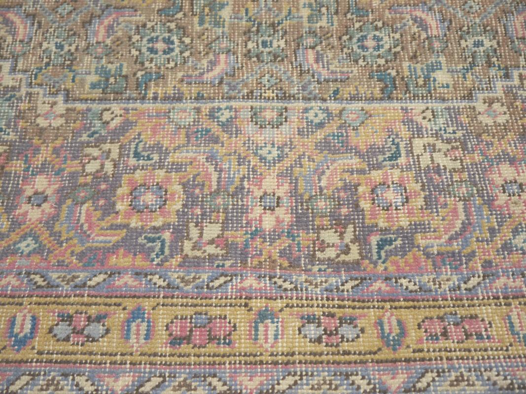 Mid-20th Century Tabriz Vintage Rug 8x12 ft Hand Knotted Room Size Wool Muted Colors 360x250 cm For Sale