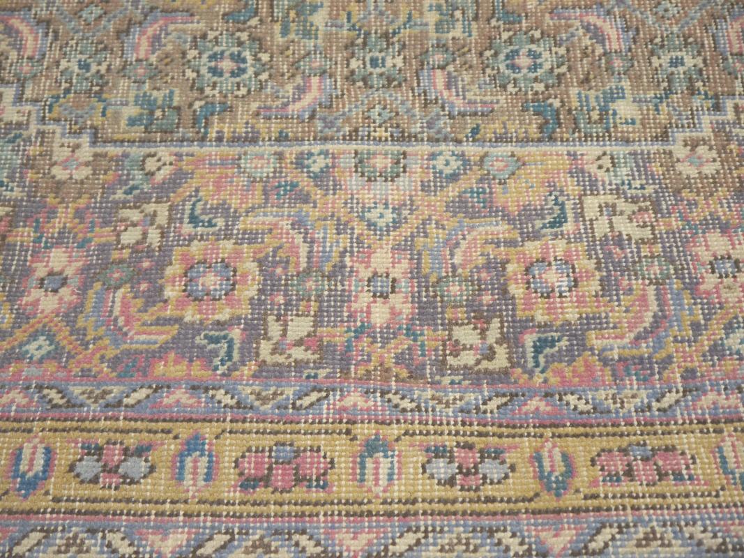  Tabriz Vintage Rug 8x12 ft Hand Knotted Room Size Wool Muted Colors 360x250 cm For Sale 2