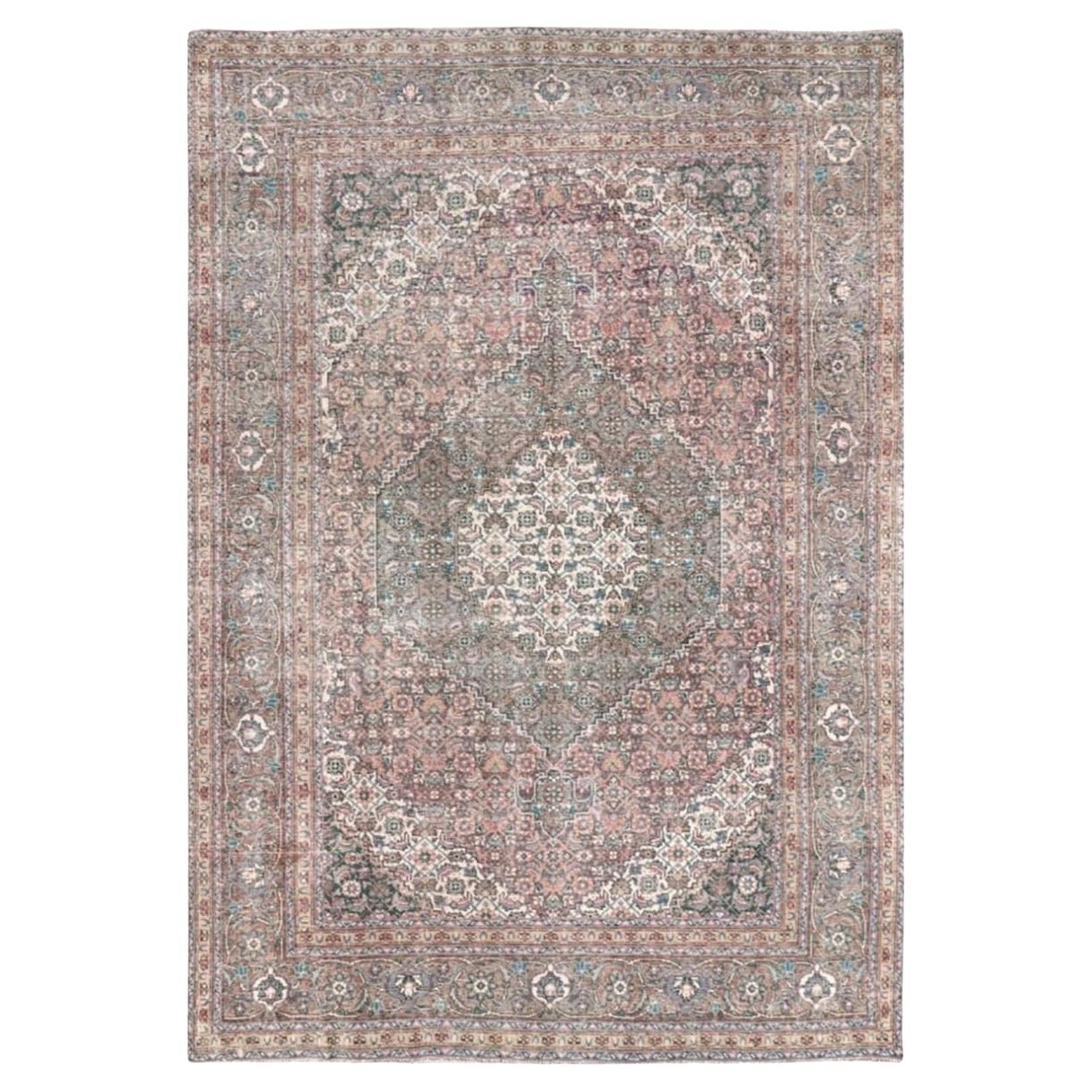  Tabriz Vintage Rug 8x12 ft Hand Knotted Room Size Wool Muted Colors 360x250 cm For Sale
