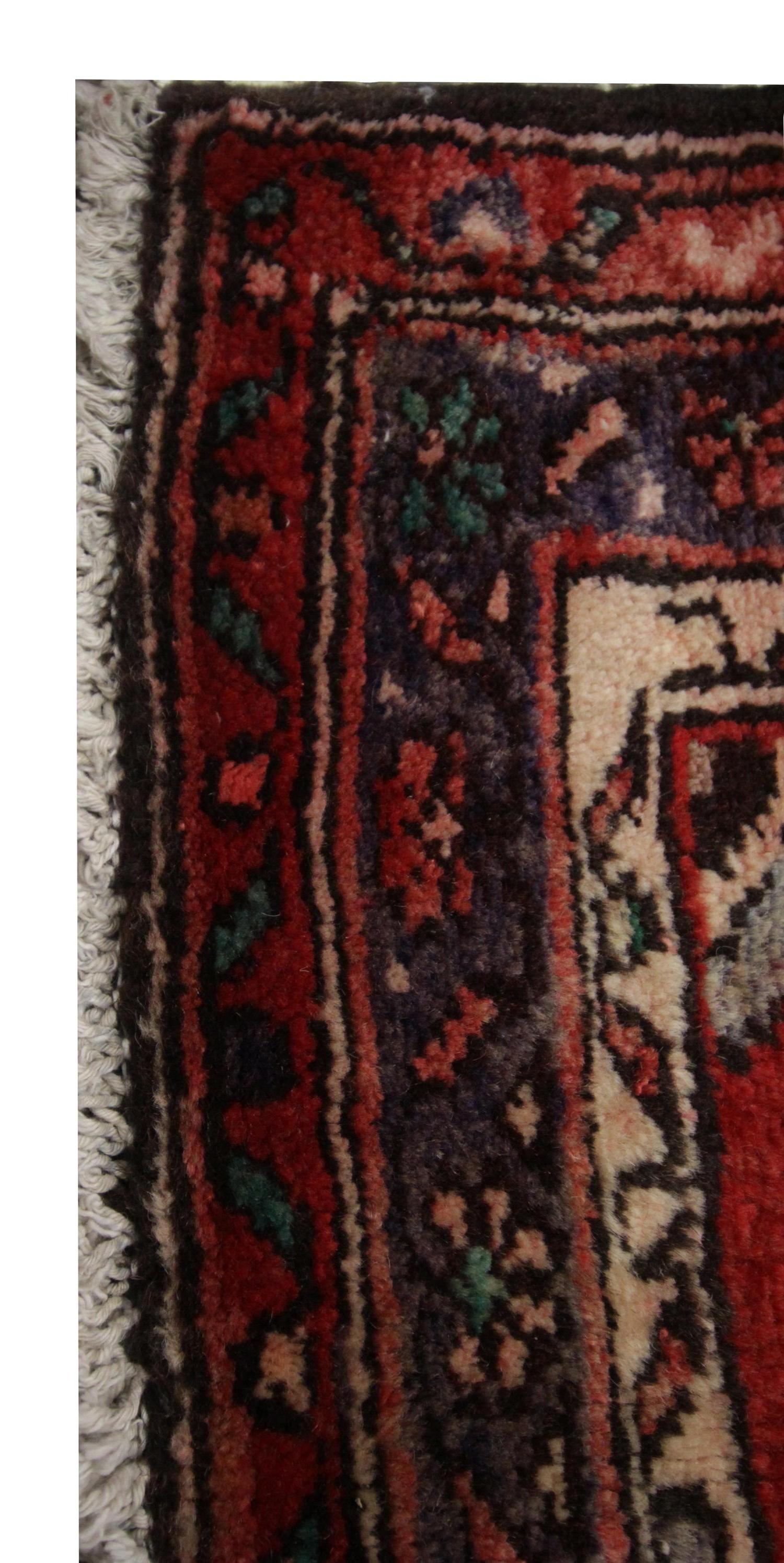 Rustic Antique Rug Handmade Carpet, Caucasian Rug Red Oriental Rug Wool Hallway Runner