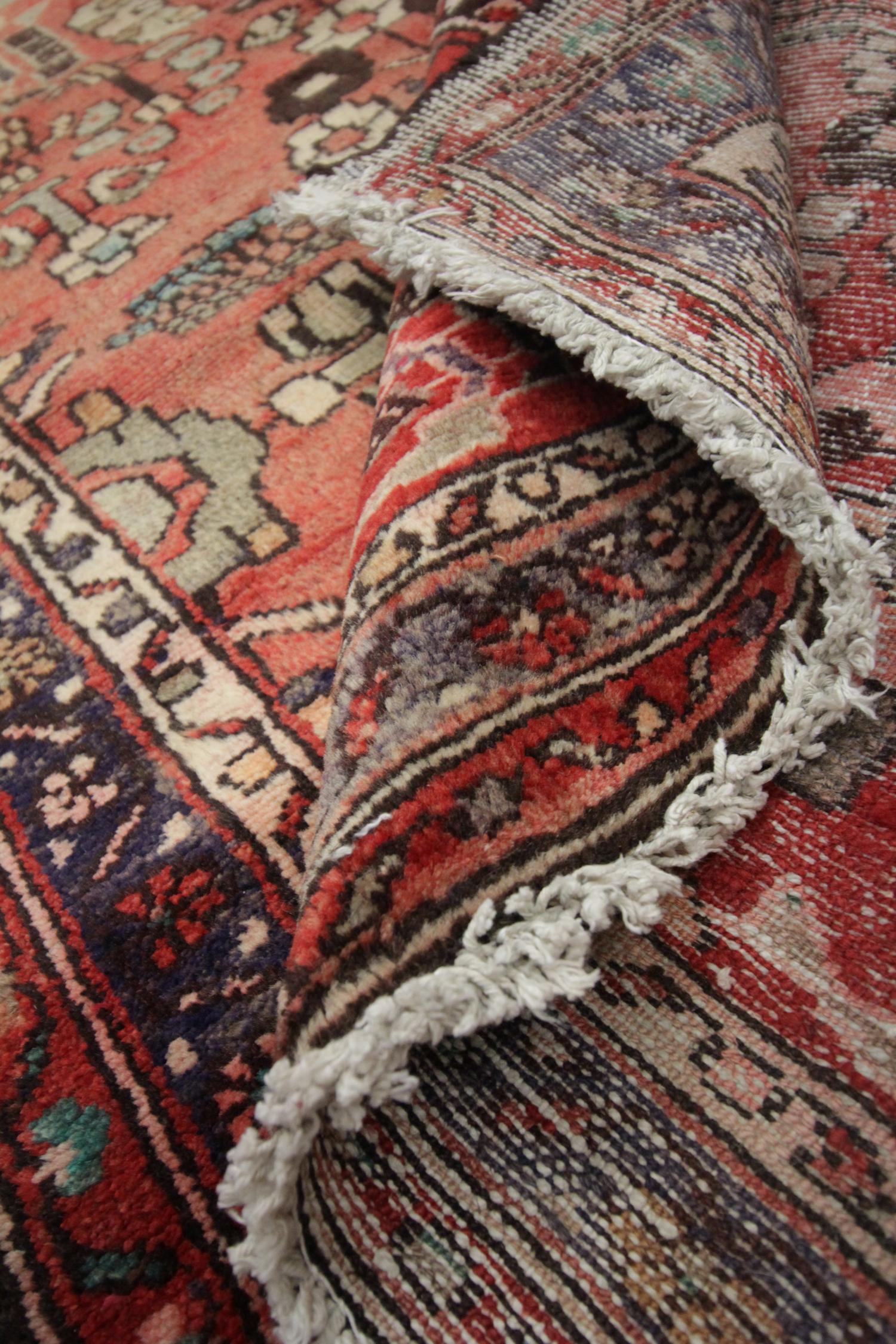 Vegetable Dyed Antique Rug Handmade Carpet, Caucasian Rug Red Oriental Rug Wool Hallway Runner