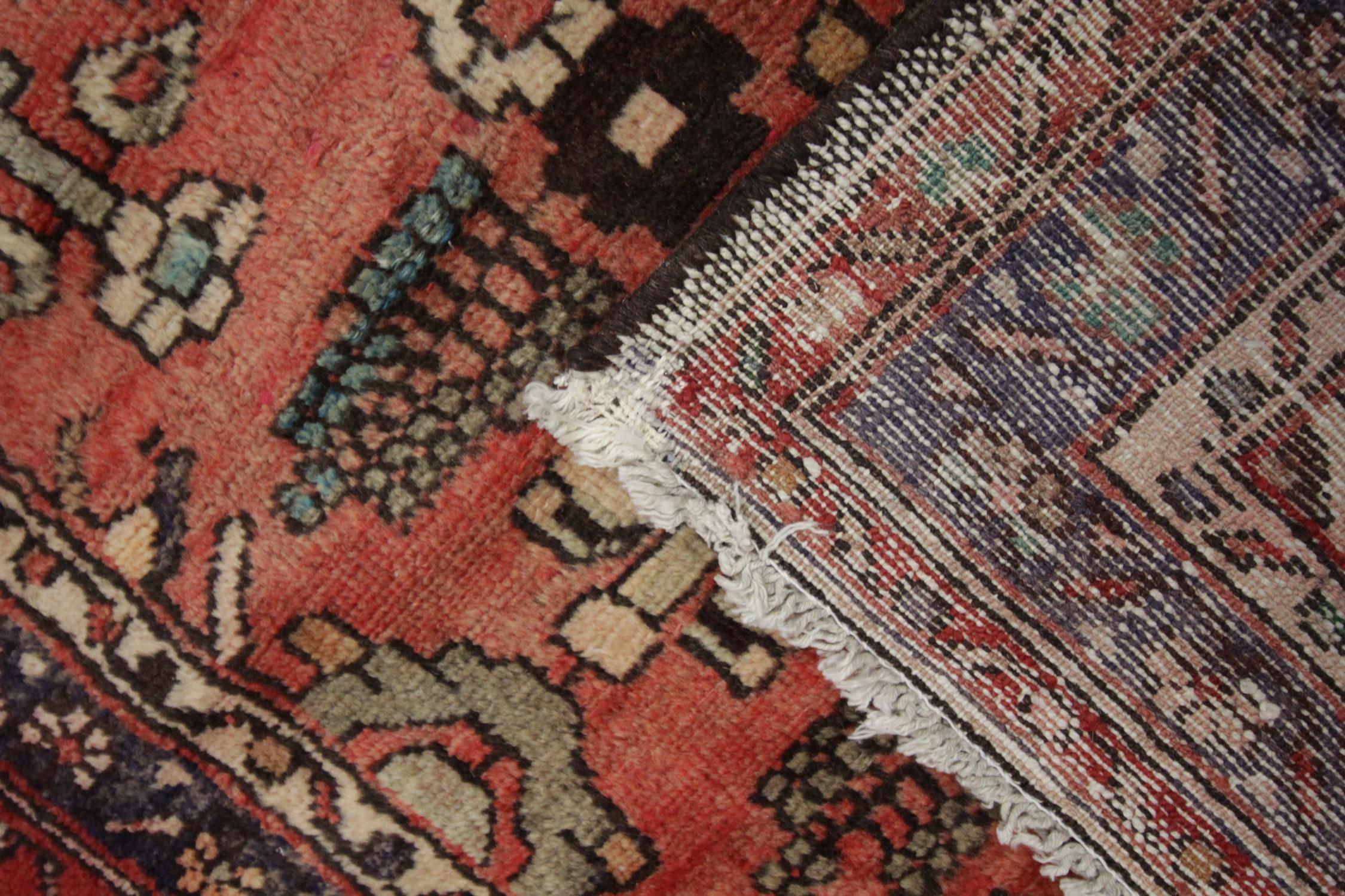 Antique Rug Handmade Carpet, Caucasian Rug Red Oriental Rug Wool Hallway Runner In Excellent Condition In Hampshire, GB