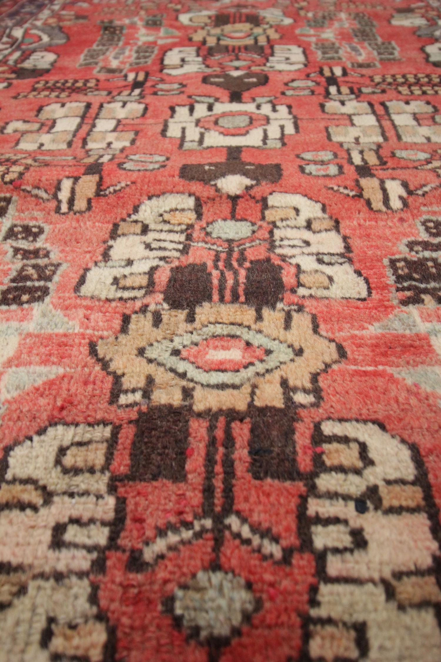 Mid-20th Century Antique Rug Handmade Carpet, Caucasian Rug Red Oriental Rug Wool Hallway Runner