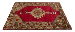 Antique Rug Handmade Carpet, Anatolian Turkish Rug, Red Living Room Rug for Sale