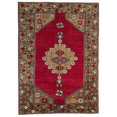 Antique Rug Handmade Carpet, Anatolian Turkish Rug, Red Living Room Rug for Sale