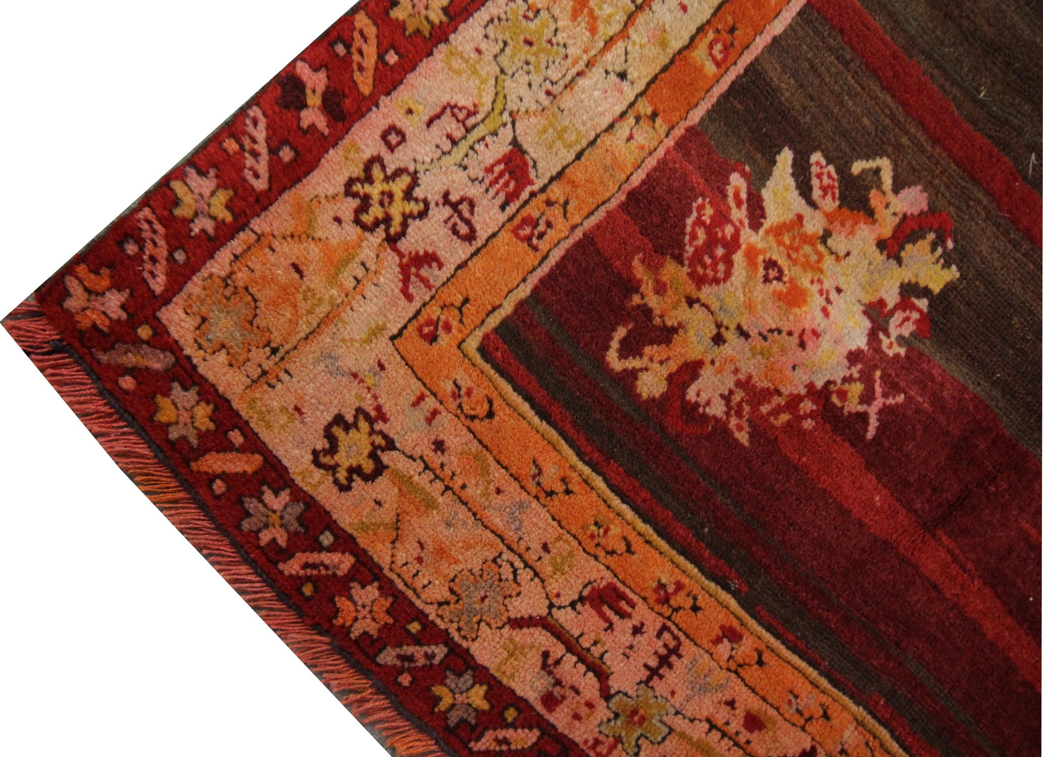 Kazakhstani Antique Rug, Handmade Carpet Central Medallion Oriental Living Room Rugs Sale For Sale
