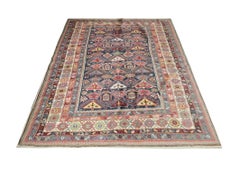 Antique Rug, Handmade Carpet Oriental Caucasian Rug, Living Room Rug for Sale