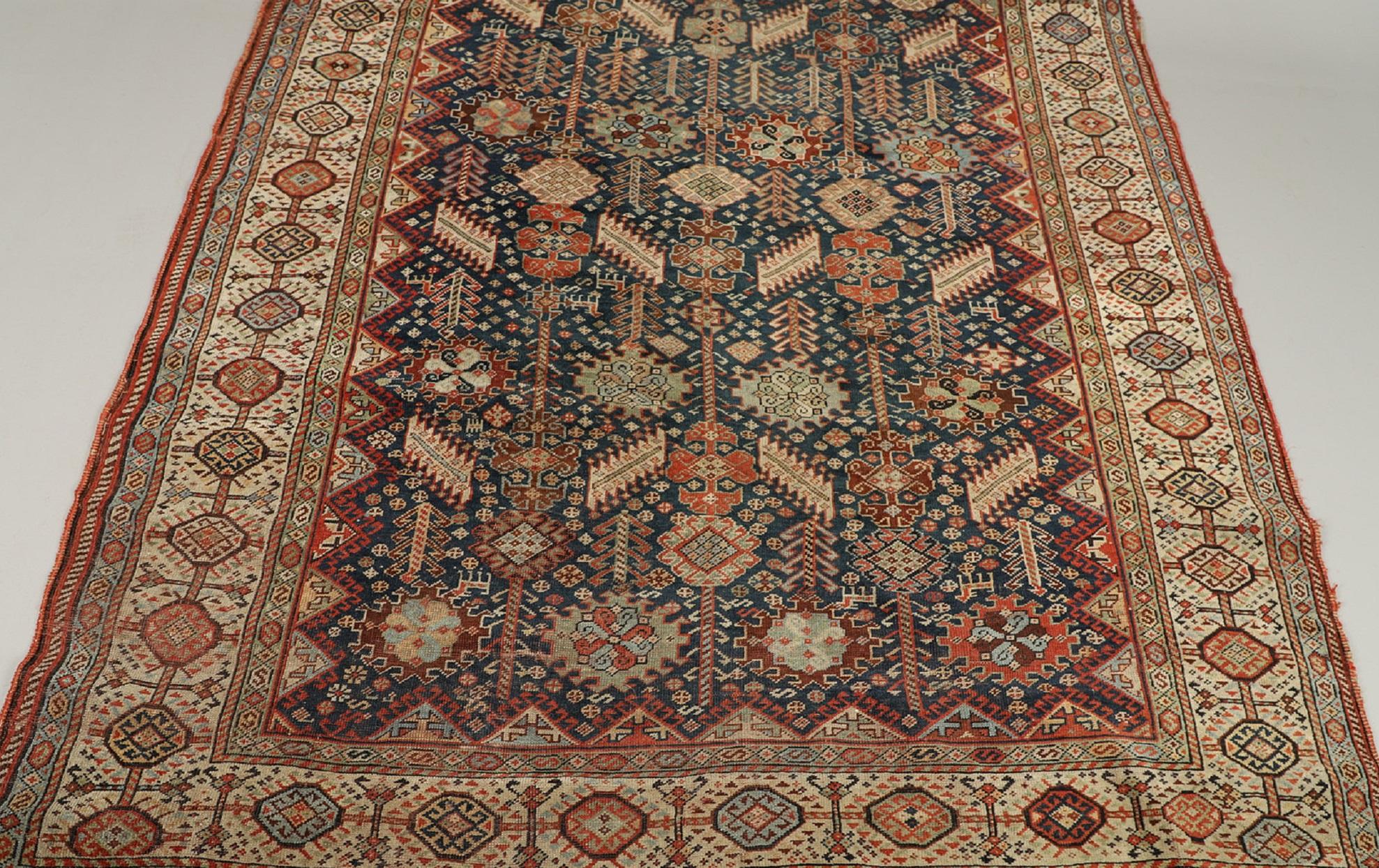 Tribal Antique Rug, Handmade Carpet Oriental Caucasian Rug, Living Room Rug for Sale For Sale