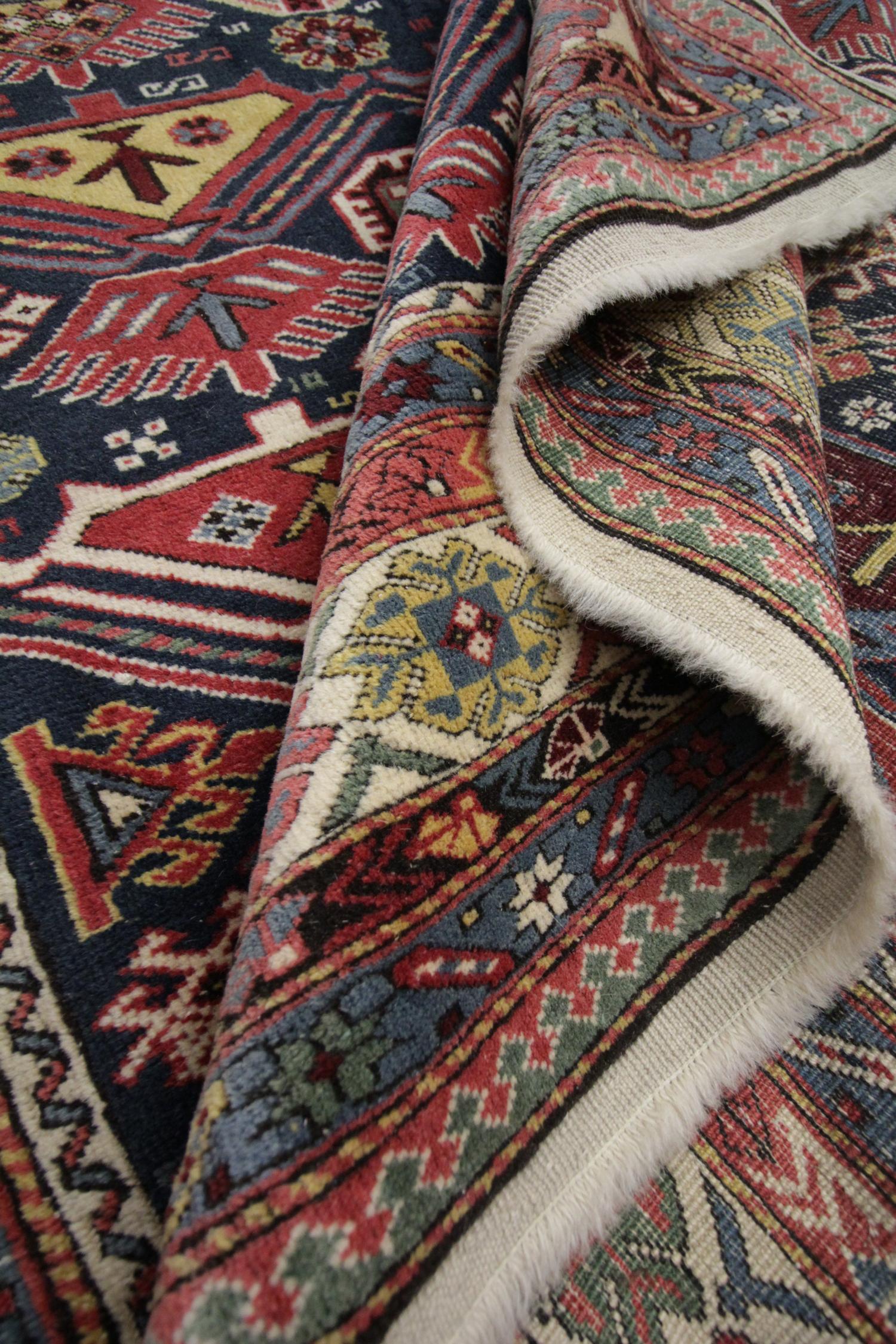 Azerbaijani Antique Rug, Handmade Carpet Oriental Caucasian Rug, Living Room Rug for Sale For Sale