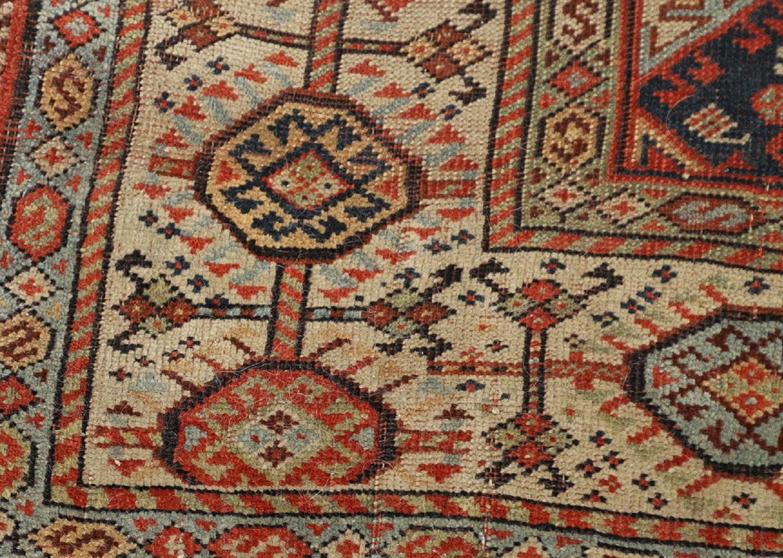 Azerbaijani Antique Rug, Handmade Carpet Oriental Caucasian Rug, Living Room Rug for Sale For Sale