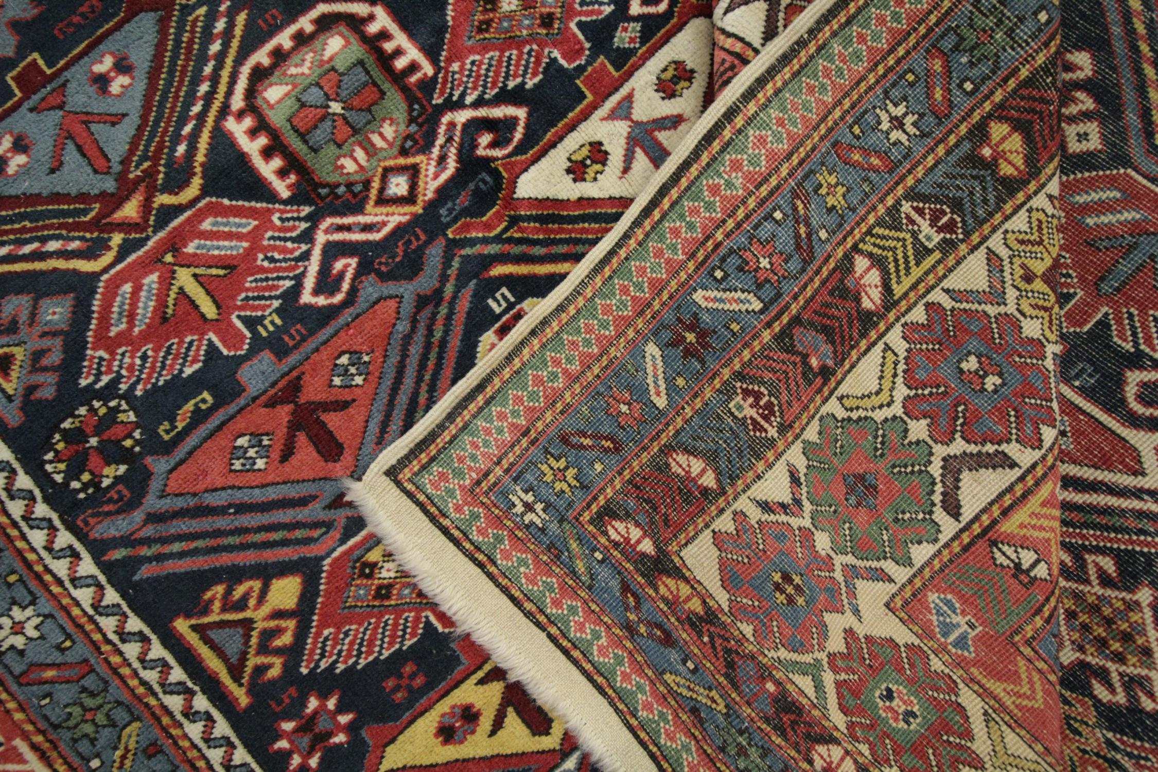 Mid-20th Century Antique Rug, Handmade Carpet Oriental Caucasian Rug, Living Room Rug for Sale For Sale