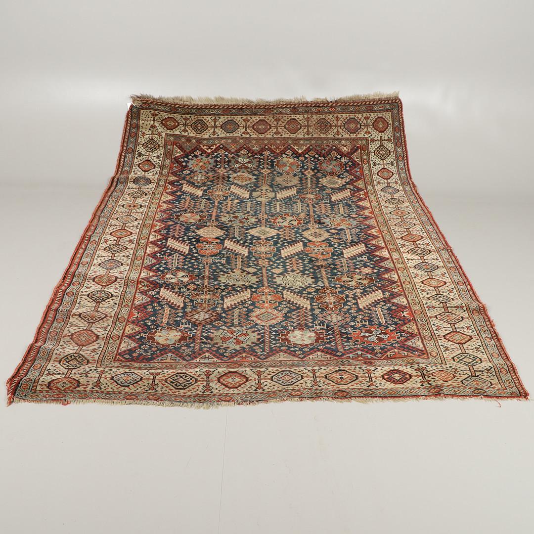 Wool Antique Rug, Handmade Carpet Oriental Caucasian Rug, Living Room Rug for Sale For Sale