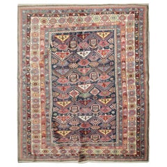 Antique Rug, Handmade Carpet Oriental Caucasian Rug, Living Room Rug for Sale