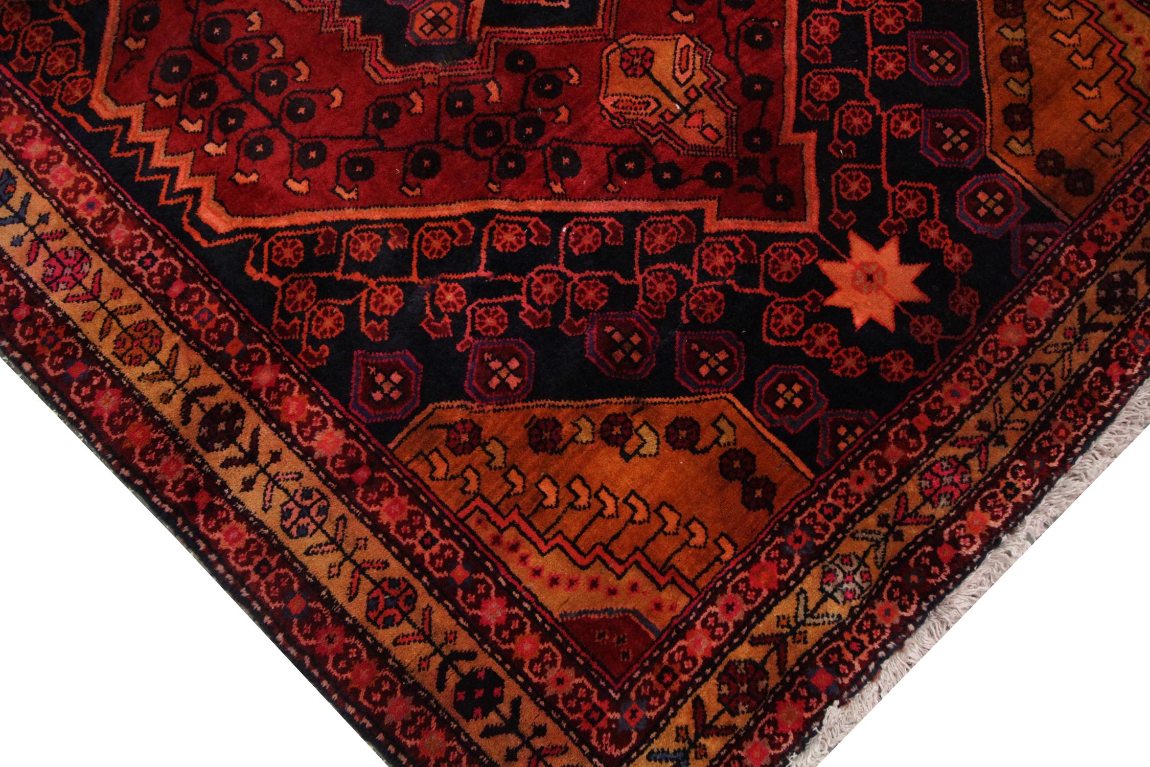 Tribal Antique Rug, Handmade Carpet Oriental Caucasian Runner, Rustic Living Room Rug For Sale
