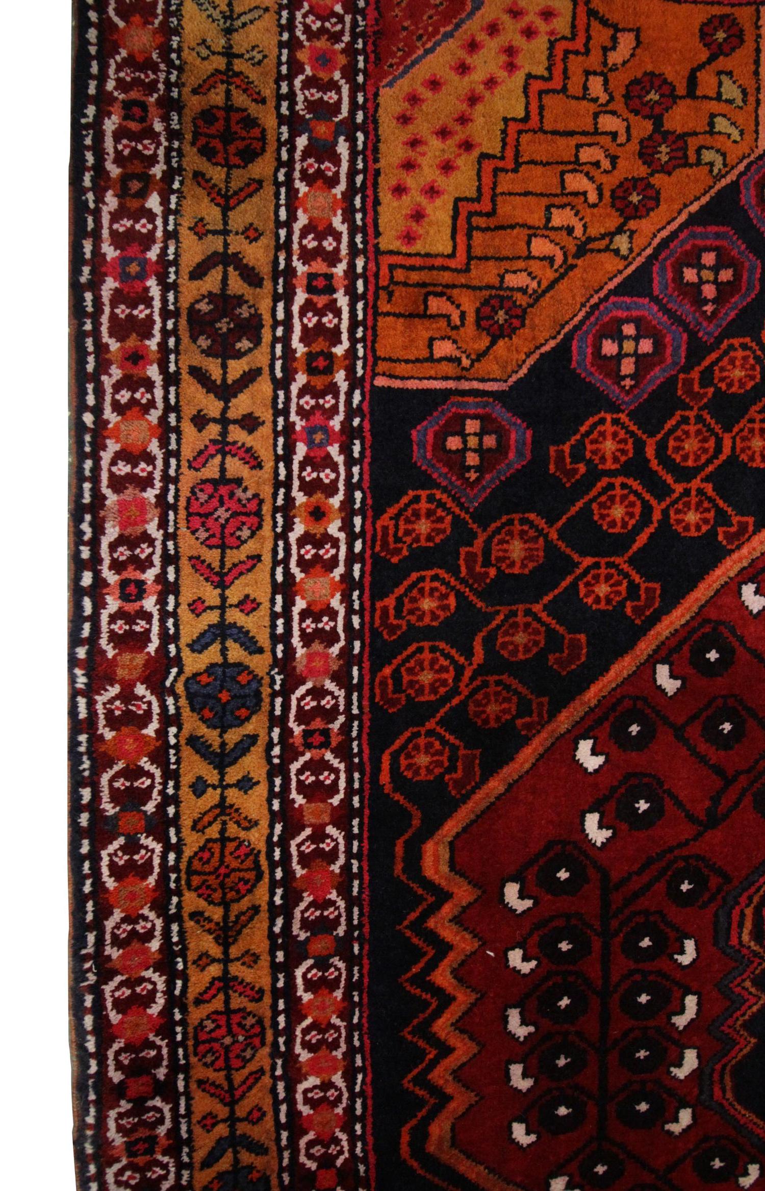Antique Rug, Handmade Carpet Oriental Caucasian Runner, Rustic Living Room Rug In Excellent Condition For Sale In Hampshire, GB