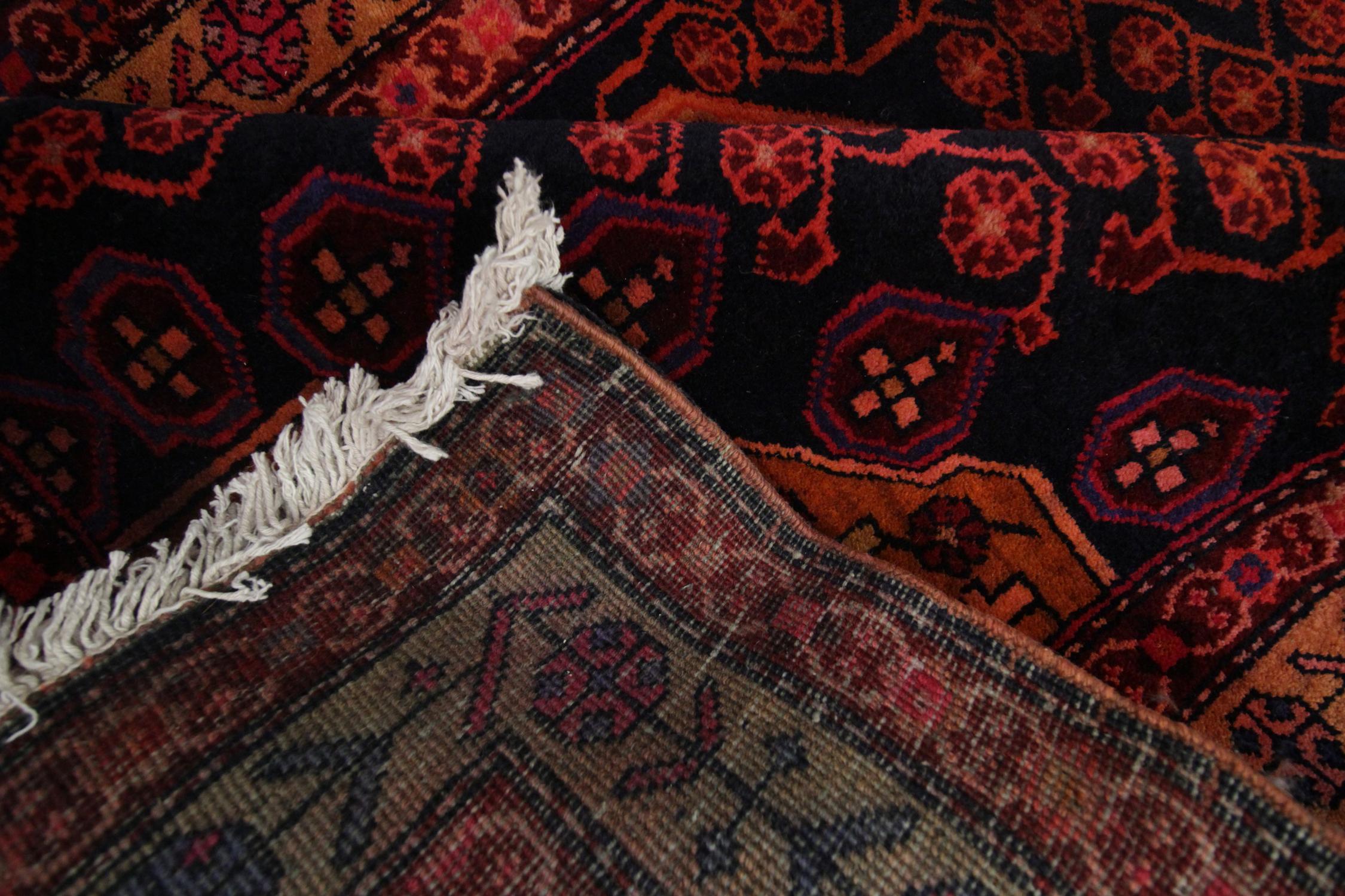 Mid-20th Century Antique Rug, Handmade Carpet Oriental Caucasian Runner, Rustic Living Room Rug For Sale