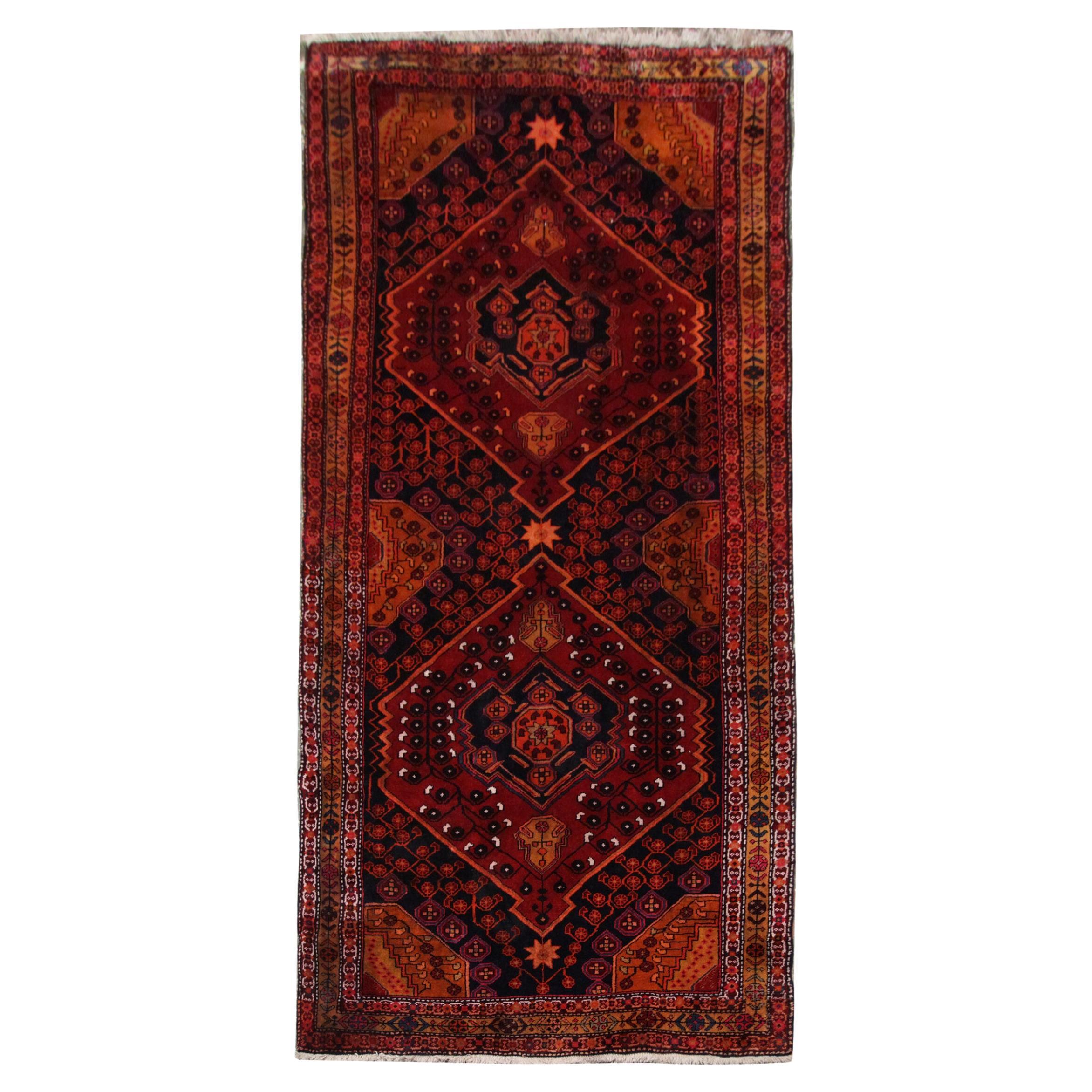 Antique Rug, Handmade Red Carpet Runner Rustic Living Room Rug  For Sale