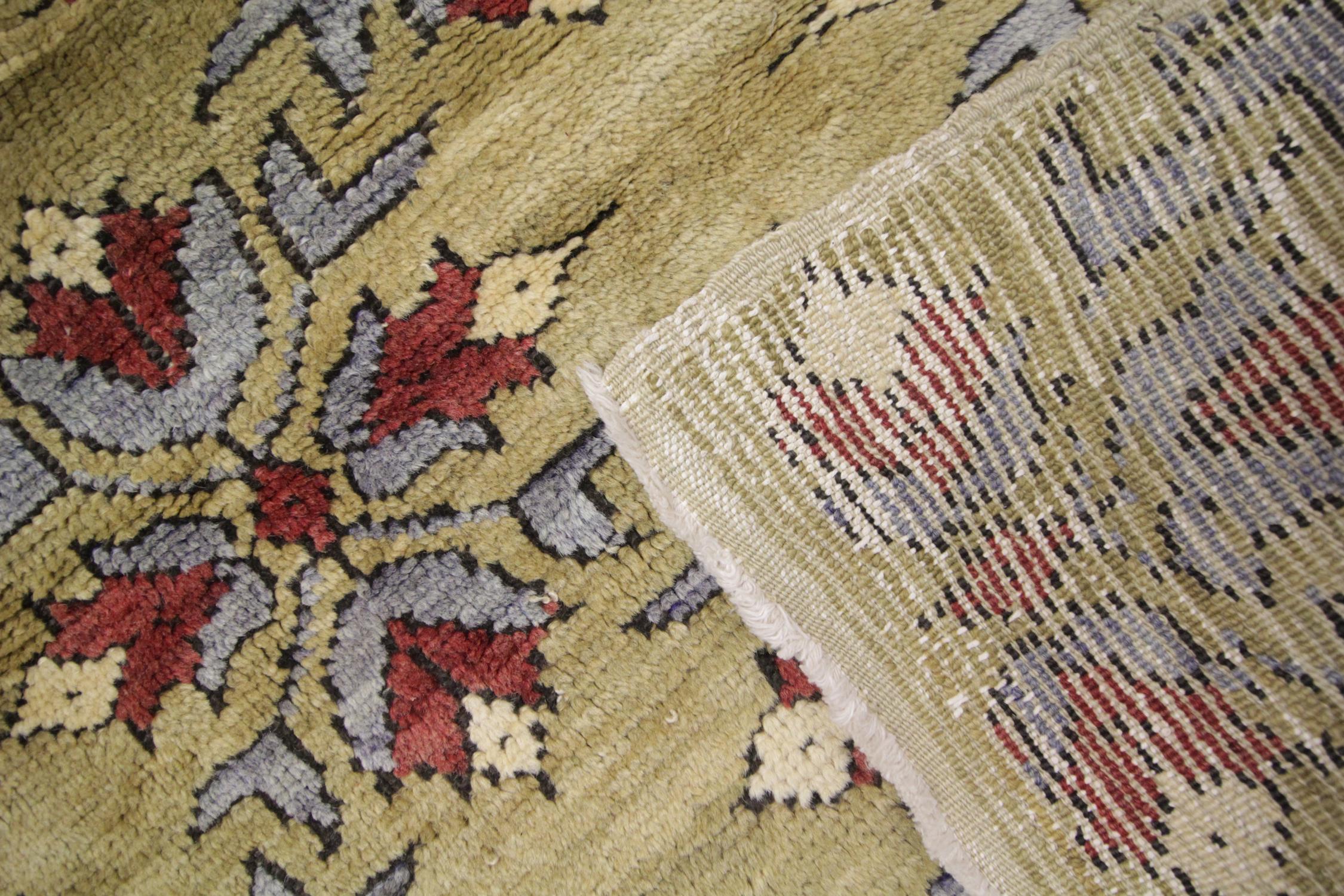 Hollywood Regency Antique Rug, Handmade Carpet, Turkish Rug Green Wool Oriental Carpet for Sale For Sale
