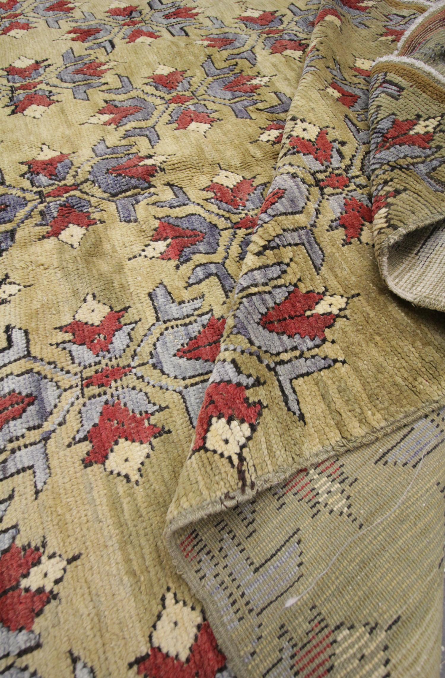 Antique Rug, Handmade Carpet, Turkish Rug Green Wool Oriental Carpet for Sale For Sale 1