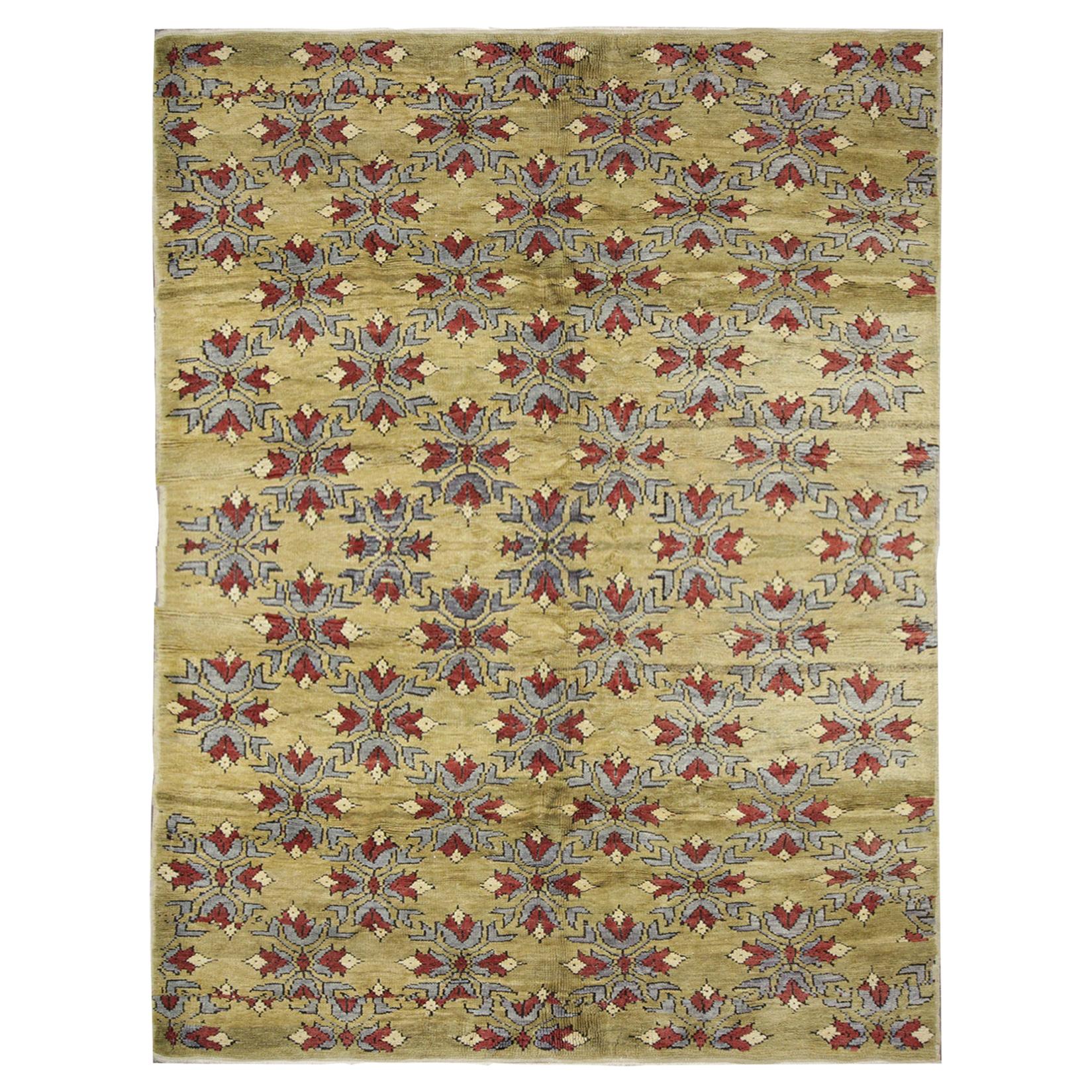 Antique Rug, Handmade Carpet, Turkish Rug Green Wool Oriental Carpet for Sale