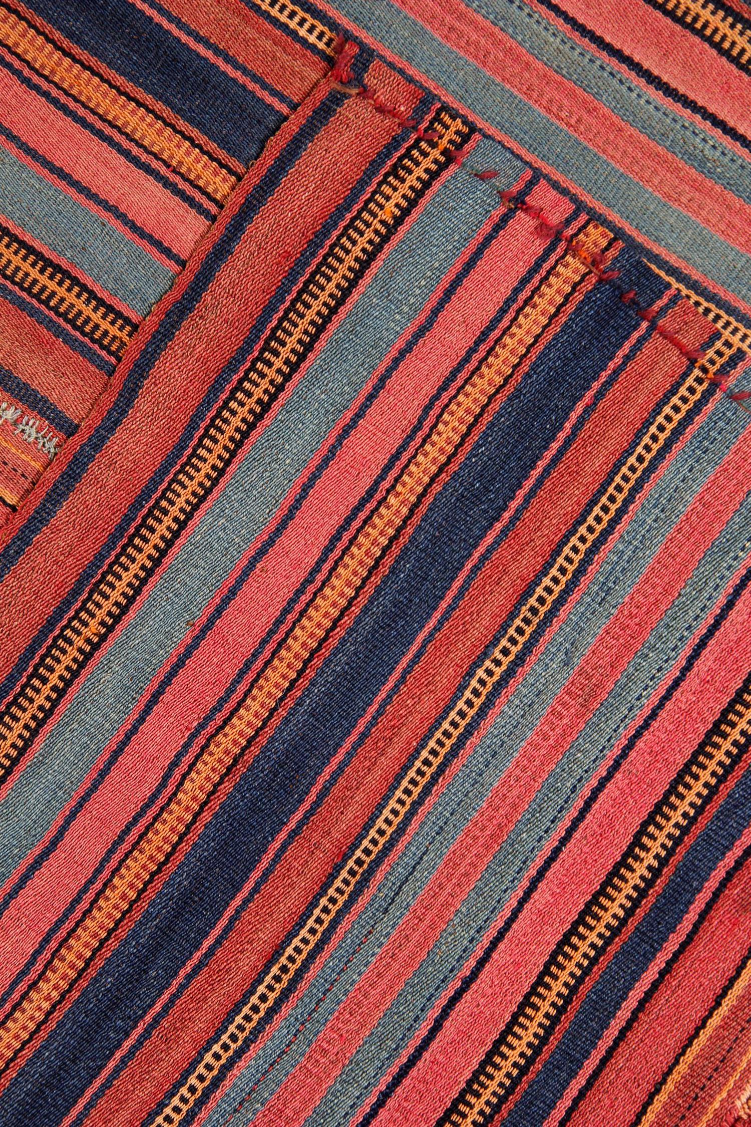 Azerbaijani Antique Rugs Handwoven Jajim, Flat-Weave Striped Rug For Sale