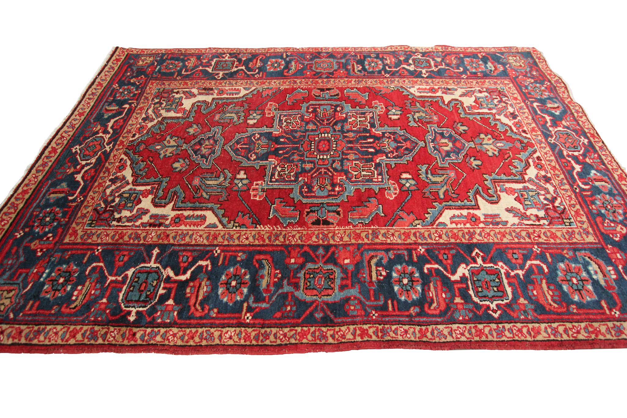 Antique Rug Heriz Serapi Rug 107cm x 160cm Oriental Rug 4x5 High Quality 1920 In Good Condition For Sale In New York, NY