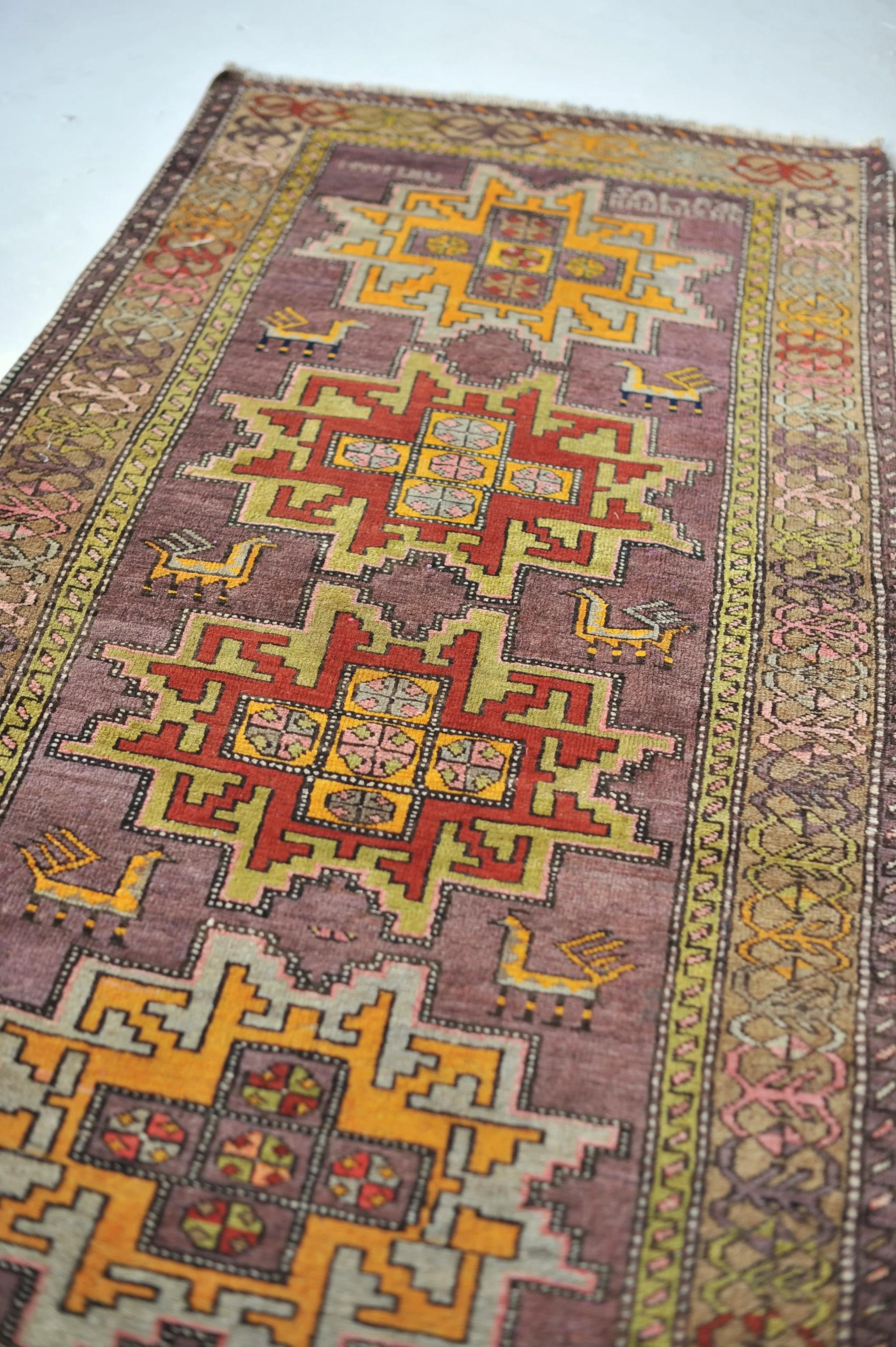 Unusual Plum, Pistachio, Saffron, Akstafa Design with Immortal Peacocks

Size: 3.8 x 7.9
Age: Antique
Pile: Low with age-related patina

This rug is one-of-a-kind, only one in the world, no others are available.

Because of the nature and age of