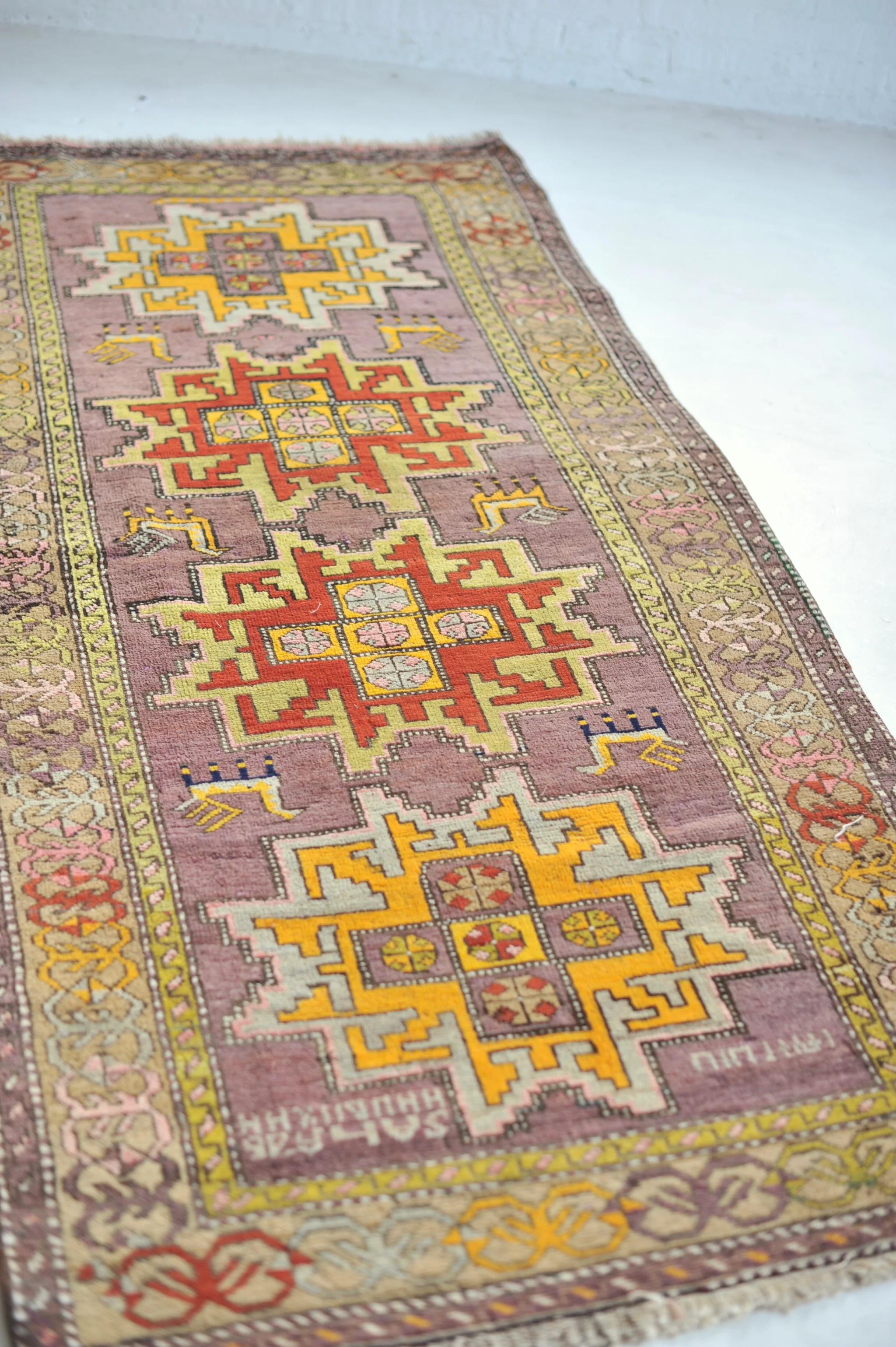 Wool Antique Rug in Akstafa Design with Immortal Peacocks 