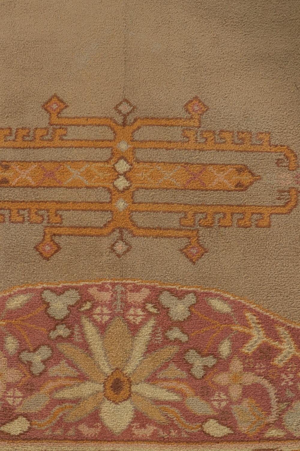 Indian Antique Rug in Beige-Brown with Open Field & Geometric Borders For Sale