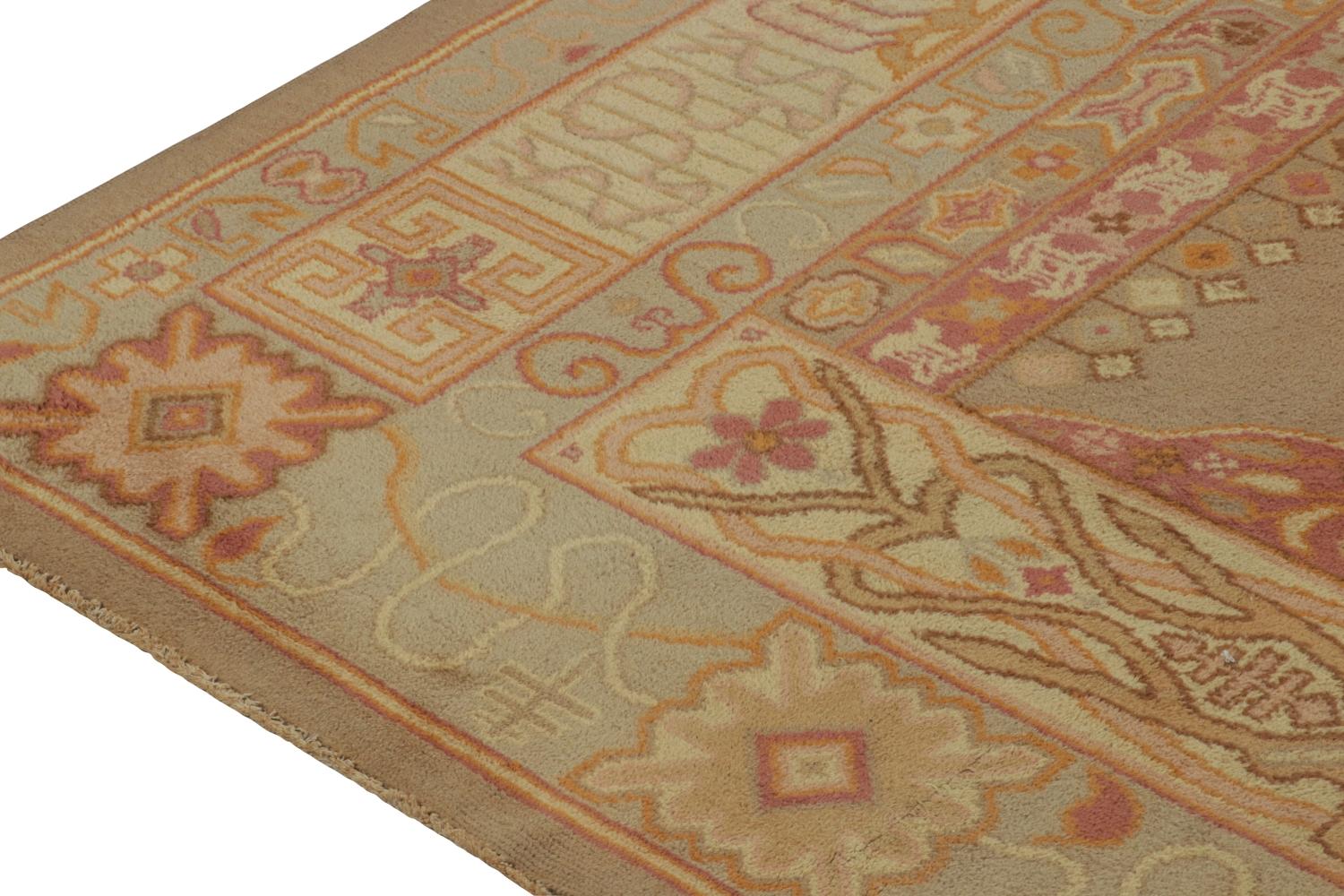 Early 20th Century Antique Rug in Beige-Brown with Open Field & Geometric Borders For Sale