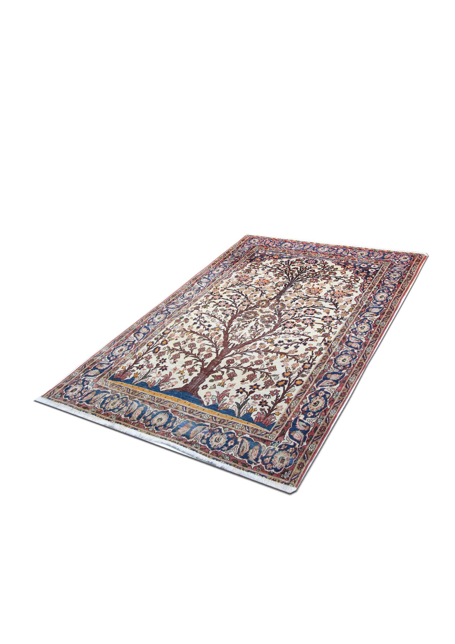 Empire Antique Rug Ivory Tree Of Life Organic Handwoven Oriental Area Rug For Sale