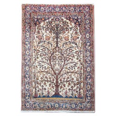 Tapis ancien ivoirearbre de vie organique tissé à la main Tapis oriental