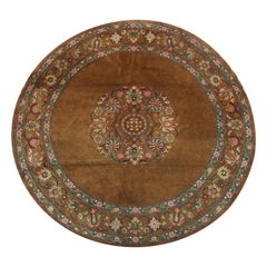 Antique Rug Kashmir Carpet, Handmade Natural Brown Wool Circular Area Rug Antique Rug Kashmir Carpet, Handmade Natural Brown Wool Circular Area Rug