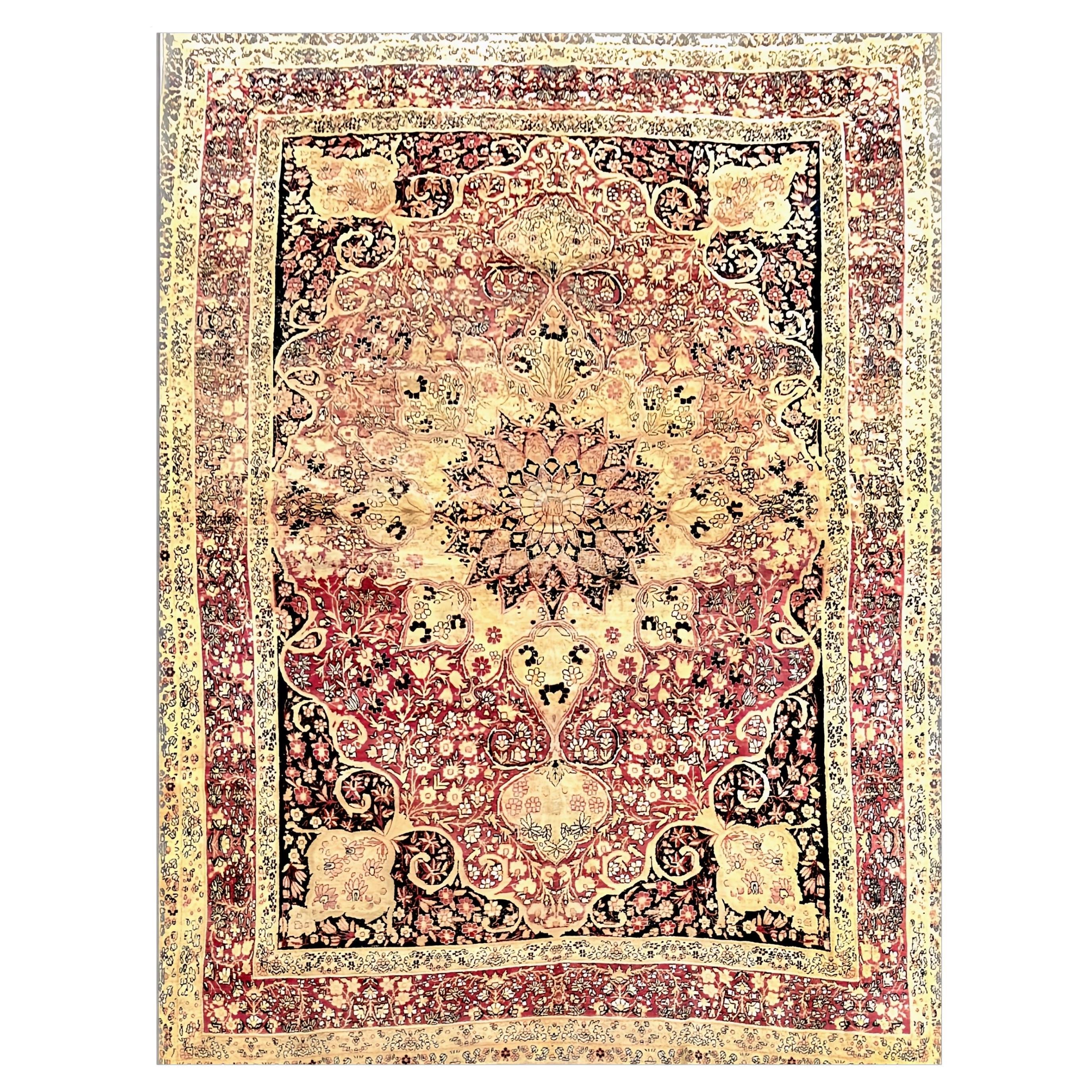 Antique Rug  Kirman Raver. Late 19th For Sale
