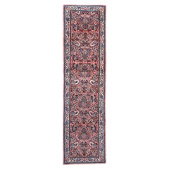Tapis ancien, tapis de couloir traditionnel oriental en laine rose tissé à la main
