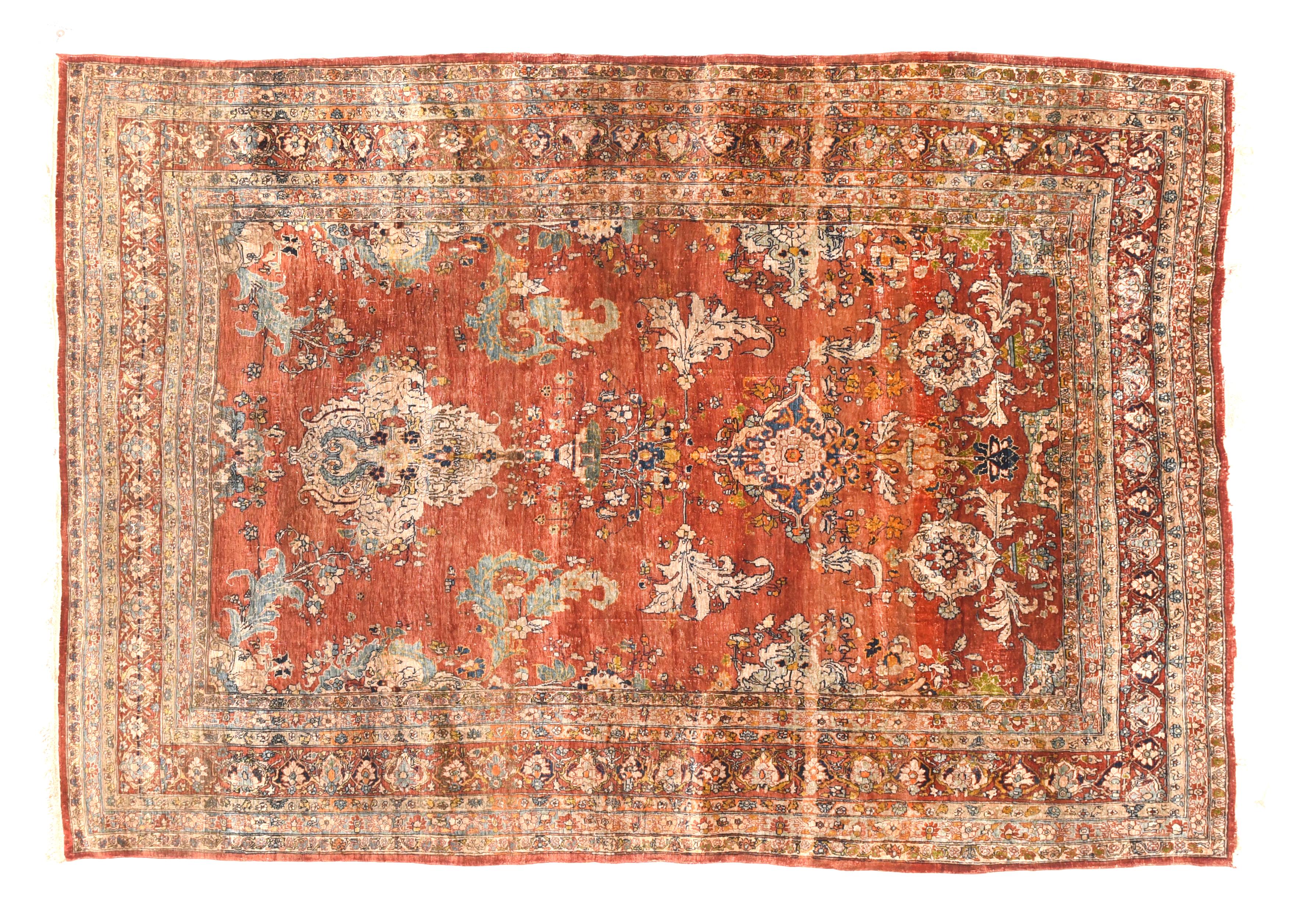 Persian Antique Rug, Perisan Heriz, Silk On Silk,  circa 1880