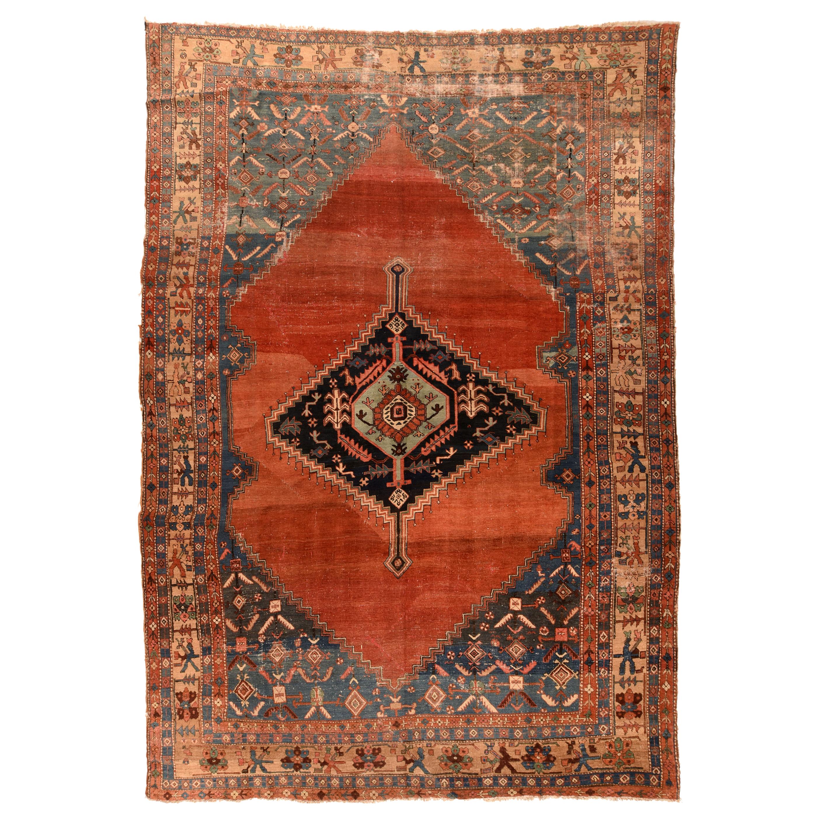Antique Rug Persian Bakshayesh Hand Knotted, circa 1890 For Sale