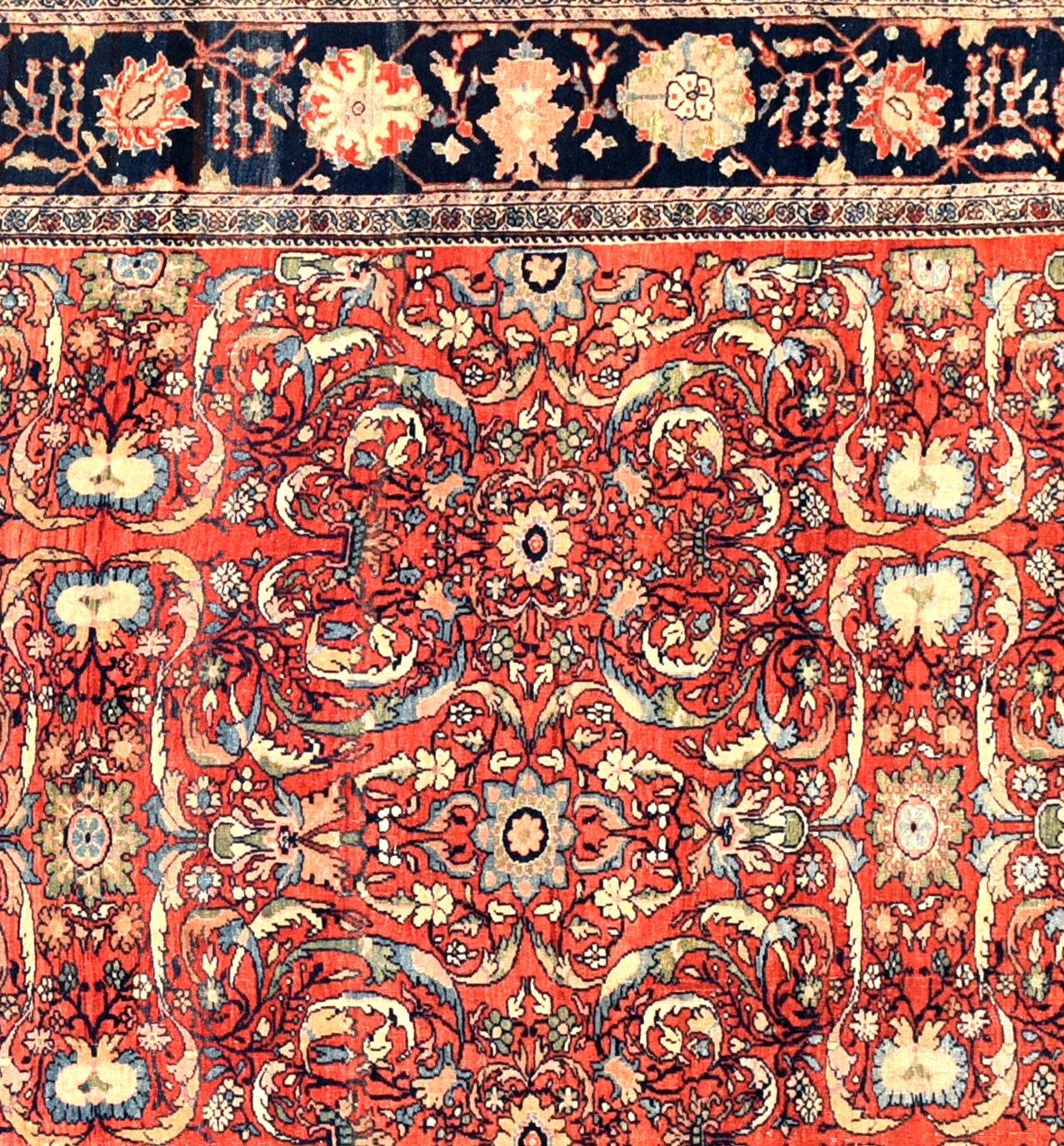 Persian carpets known as Farahan come from an area north of the city of Arak in western Iran, whose Persian rugs were arguably the finest and most renowned items made during the 19th century. Elegance, reserved refinement and subtlety characterize