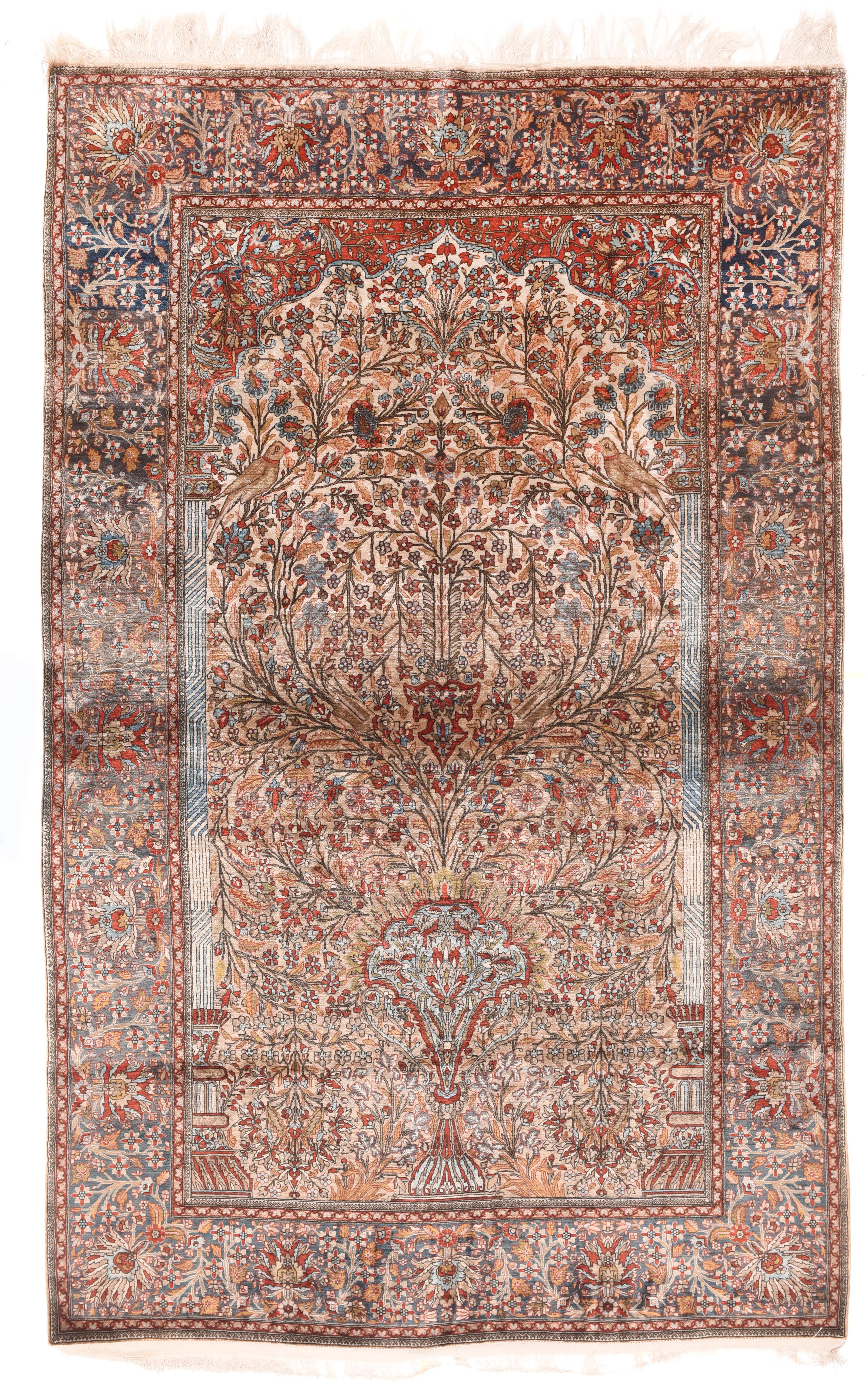 Hand-Knotted Antique Persian Silk Mohtasham Kashan