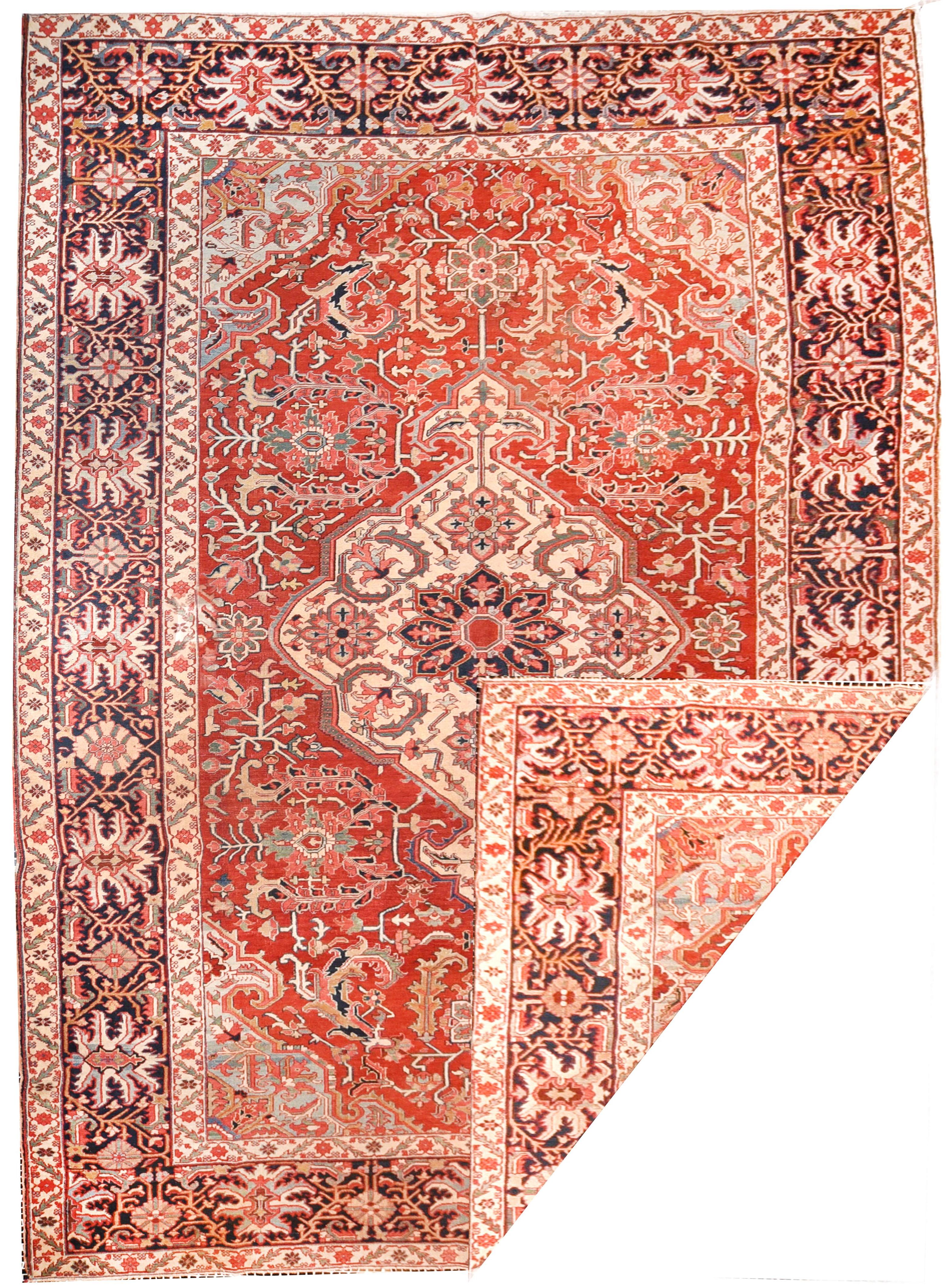Hand-Knotted Antique Perisan Serapi Area Rug For Sale
