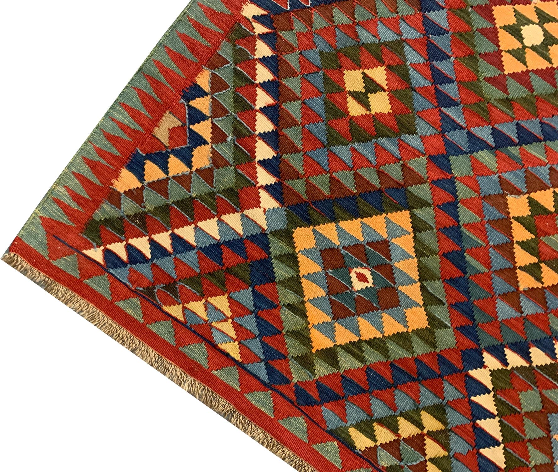 Antiker Teppich Shahsavan Kelim, Shahsavan Kelim, Wolle All Over Geometrischer Kelim (Persisch) im Angebot