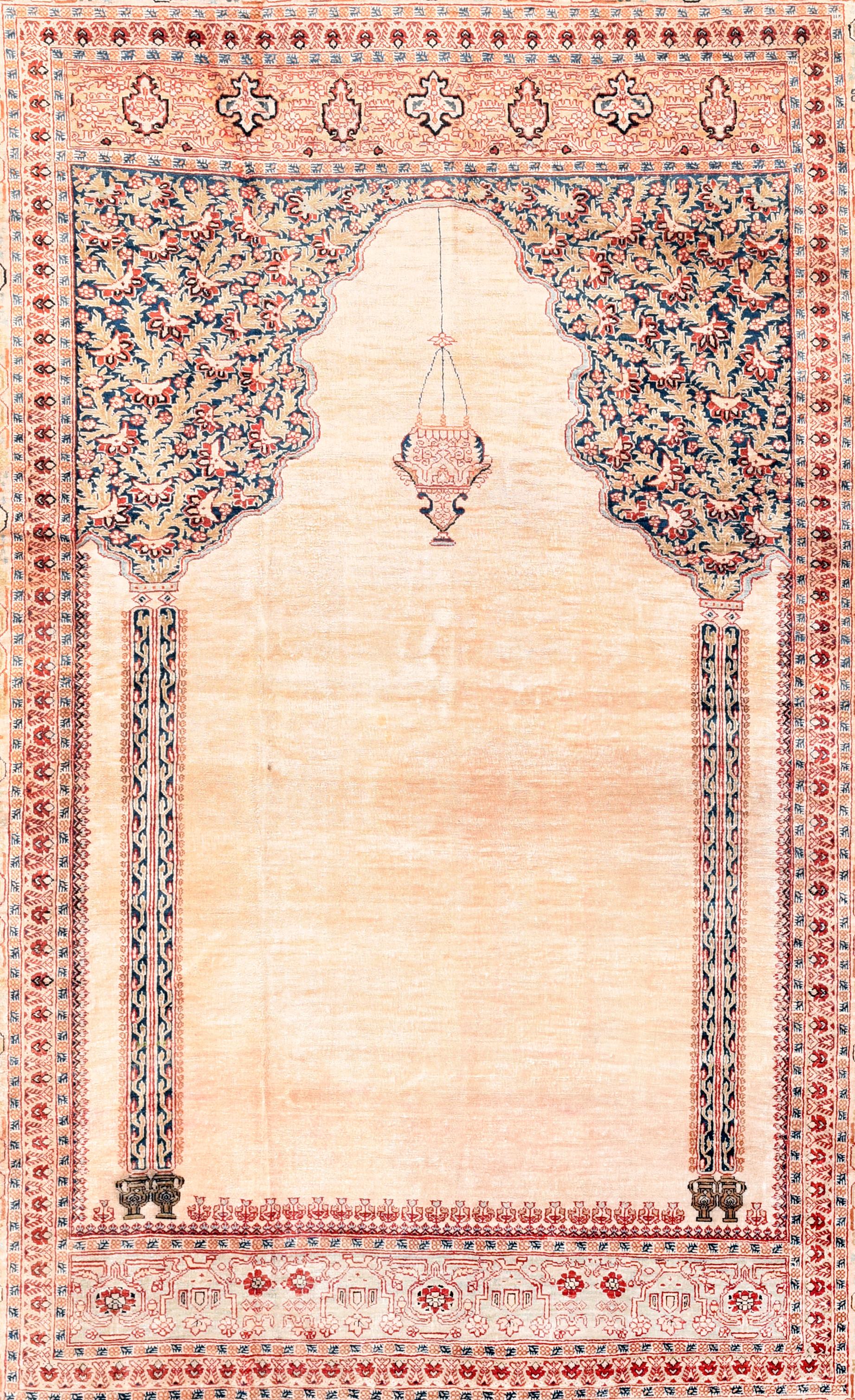 Hand-Knotted Antique Persian Silk Tabriz Area Rug For Sale