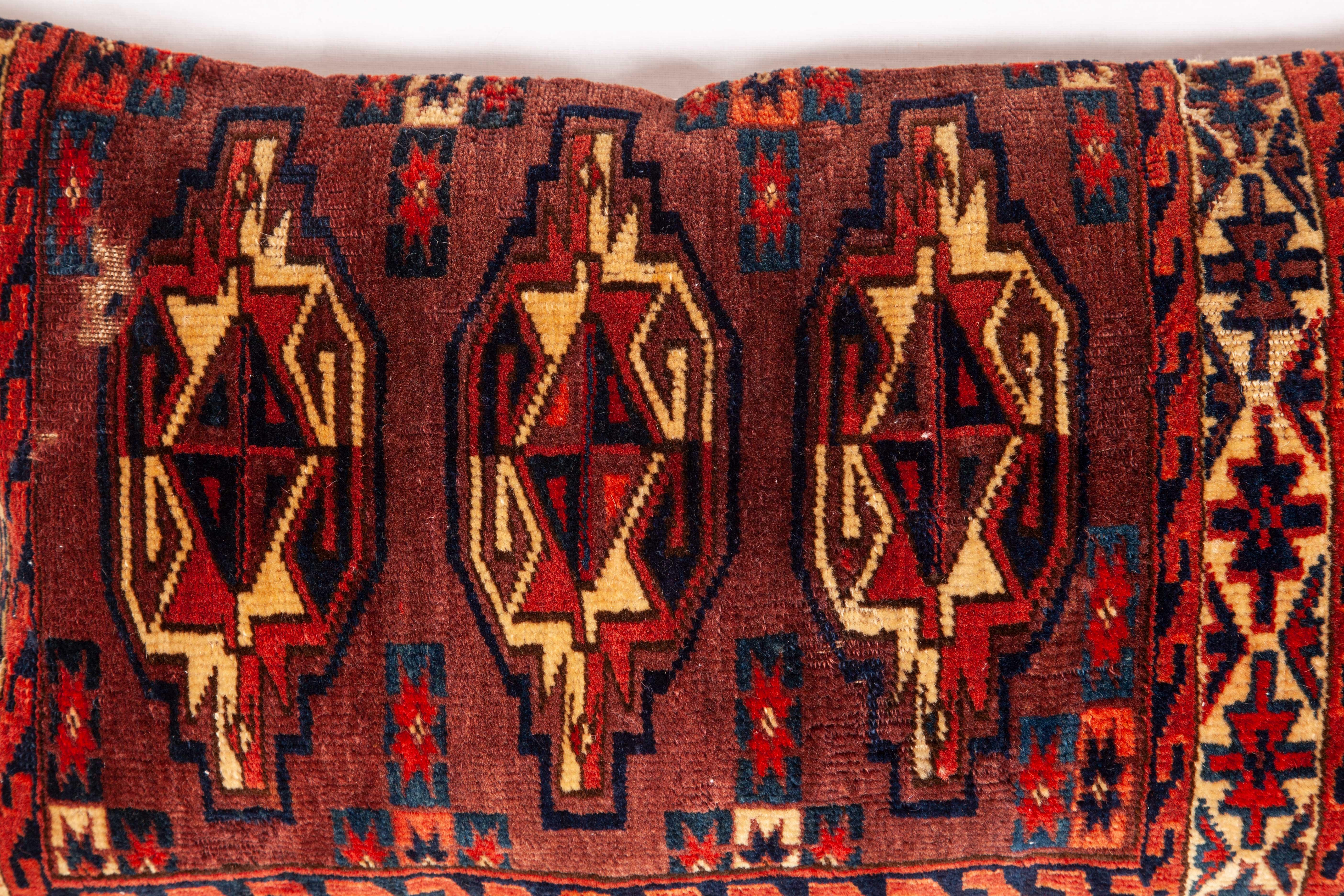 Tribal Antique Rug Pillow Case Fashioned from a Turkmen Yomud Chuval/Bag, 19th Century For Sale